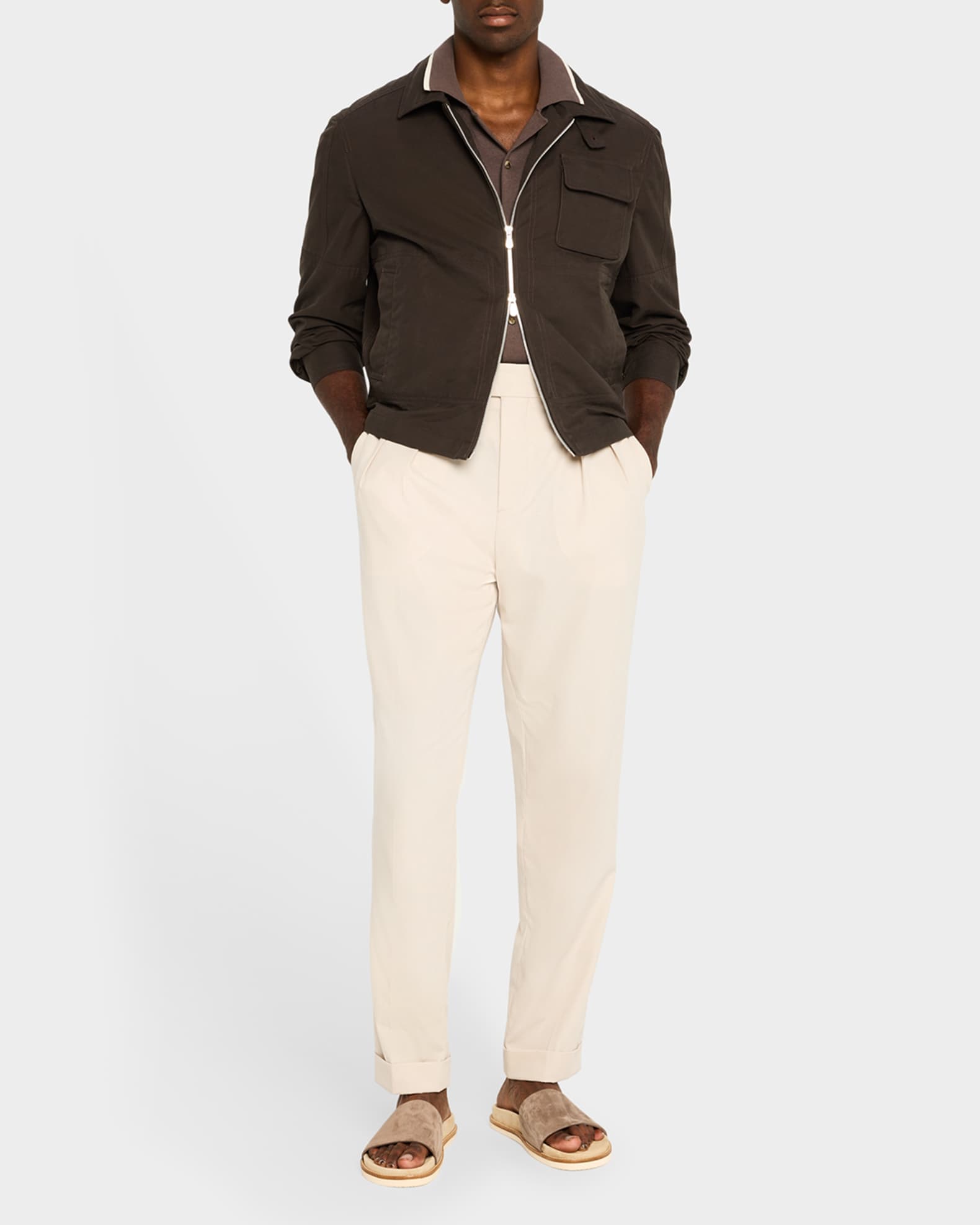 Brunello Cucinelli Men's Suede Slide Sandals | Neiman Marcus