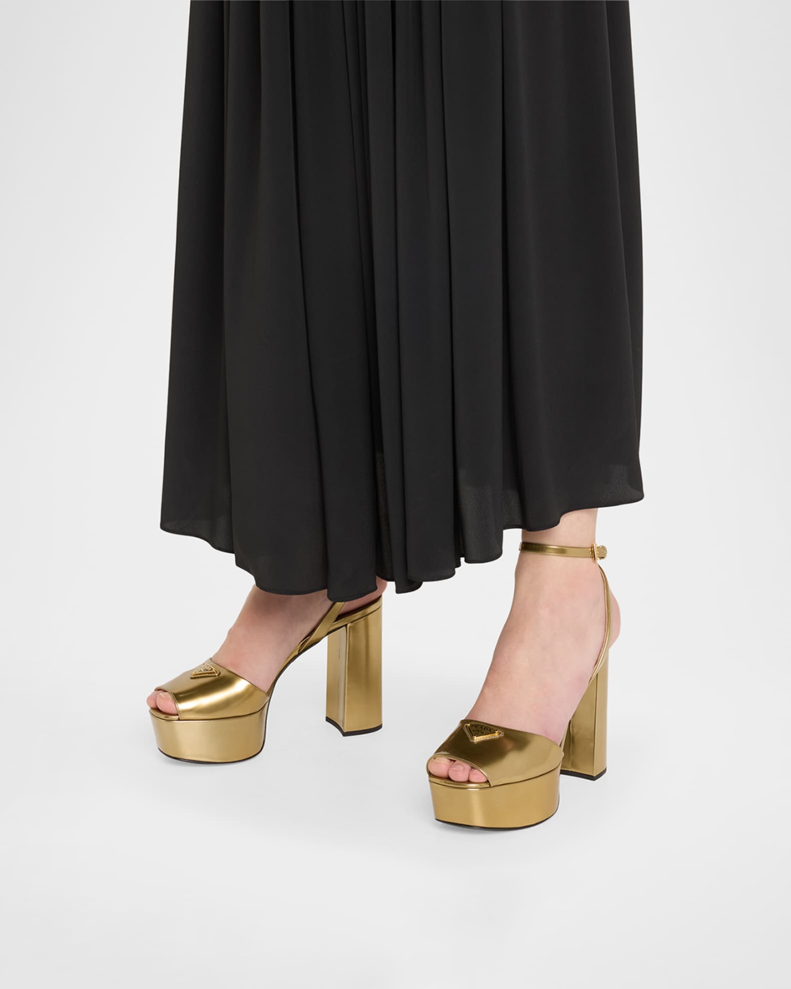 Metallic Leather Ankle-Strap Platform Sandals 1