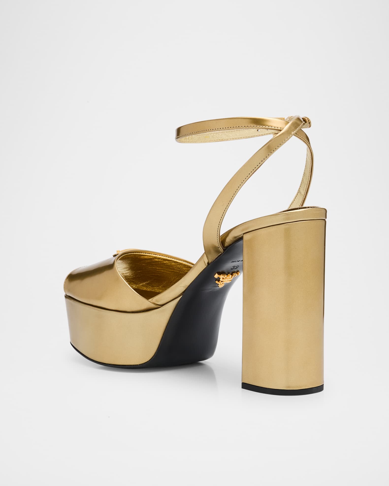 Prada Metallic Leather Ankle-Strap Platform Sandals | Neiman Prada Metallic Leather Ankle-Strap Platform Sandals | Neiman