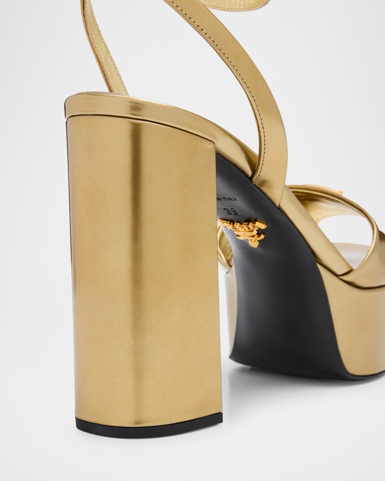 Prada Metallic Leather Ankle-Strap Platform Sandals | Neiman