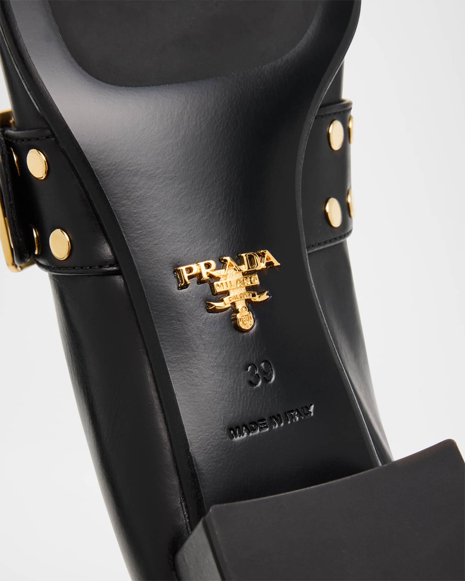 Prada Studded Spazzolato Fume Modellerie Loafers | Neiman Marcus