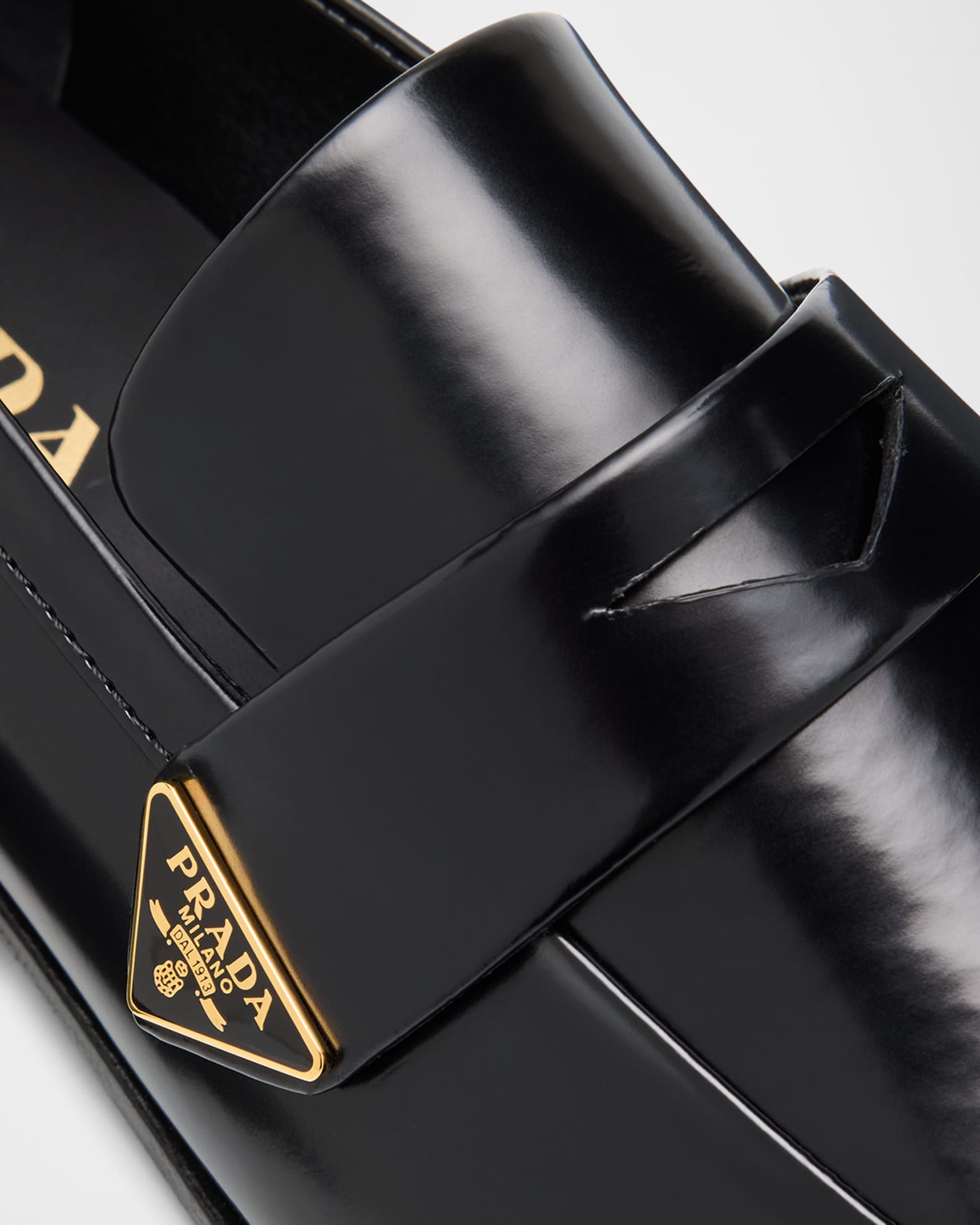 Prada Spazzolato Leather Logo Penny Loafers | Neiman Marcus