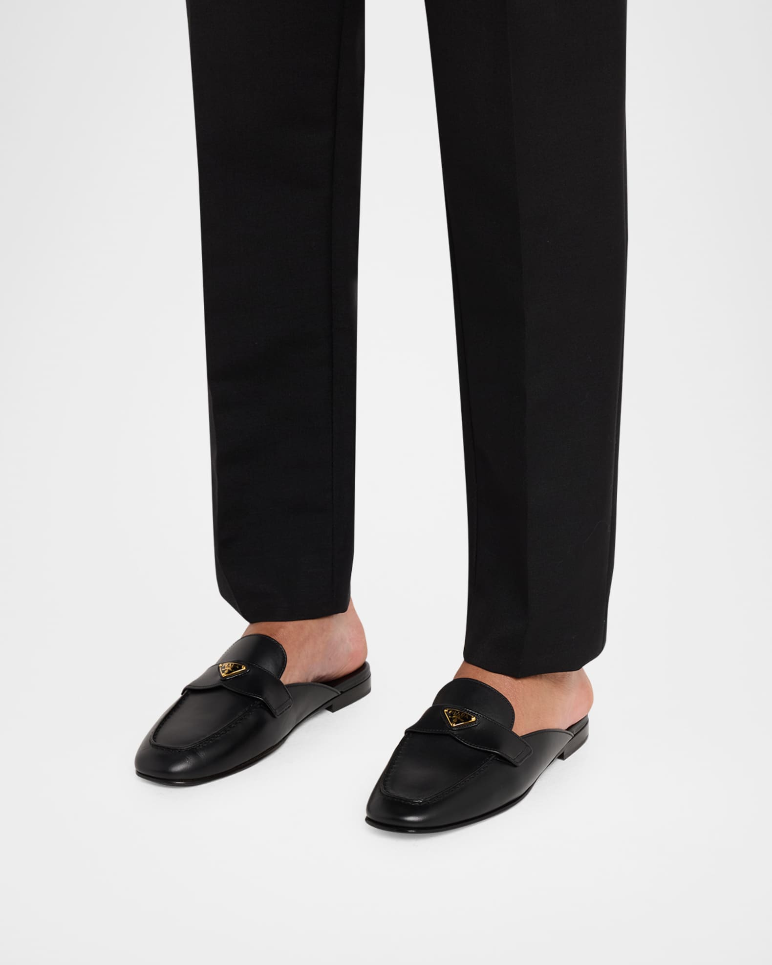 Prada Vitello Leather Logo Mule Loafers | Neiman Marcus