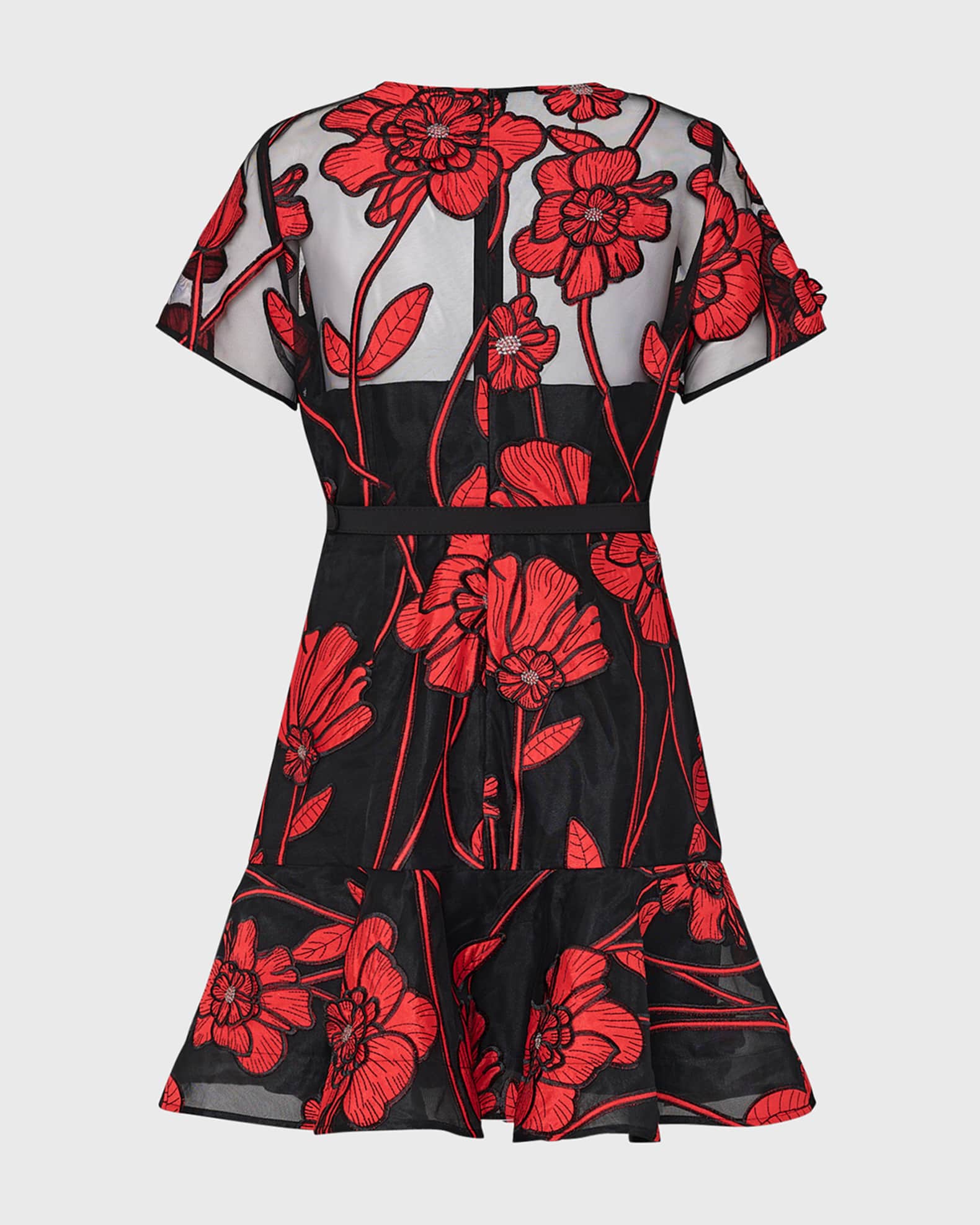 Milly Rosie Belted Floral-Embroidered Mini Dress | Neiman Marcus