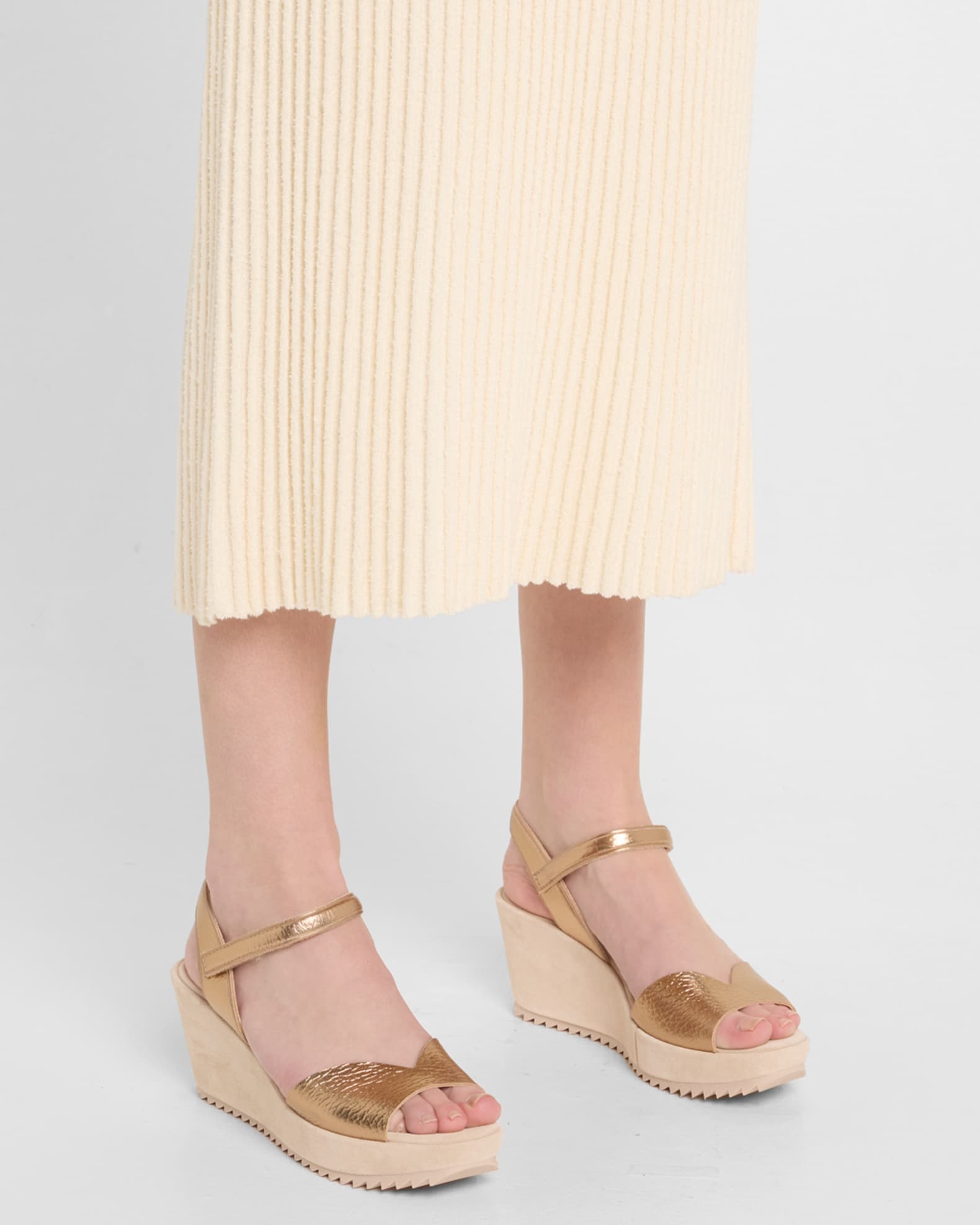 Metallic Leather Wedge Platform Sandals 1