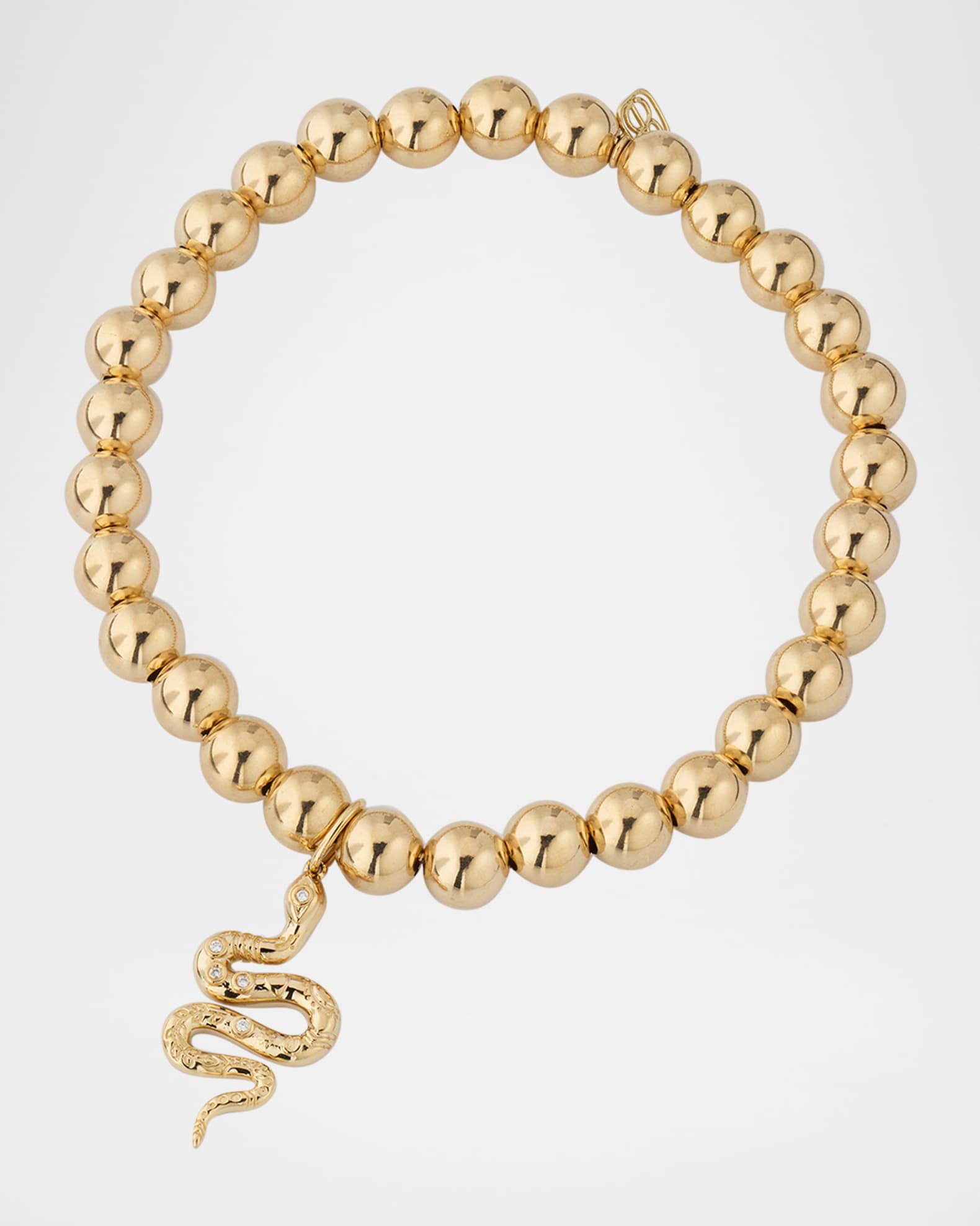 14K Yellow Gold Etched Snake Charm Bead Bracelet 0
