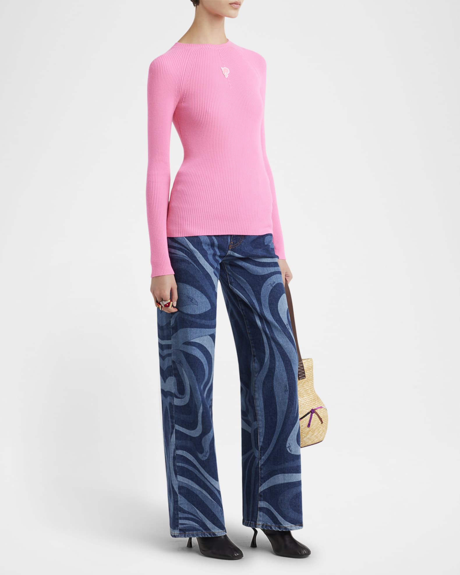 Fine Wool-Lycra Vanise Rib Long-Sleeve Top 1