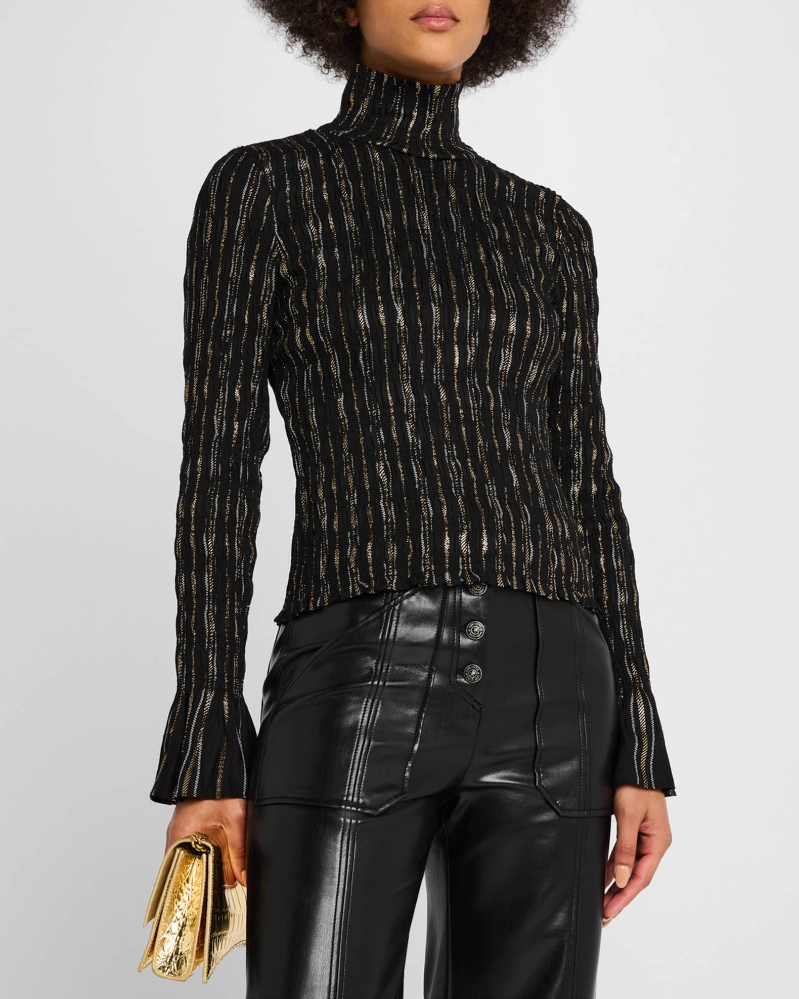 Cinq a Sept Cooper Smocked Turtleneck Top Neiman Marcus