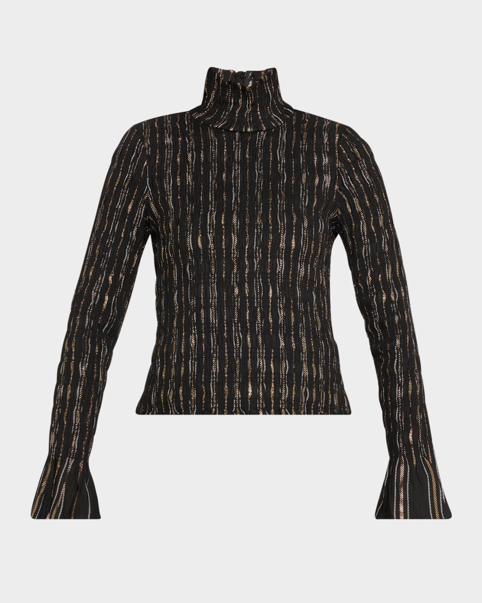 Smocked turtleneck blouse outlet
