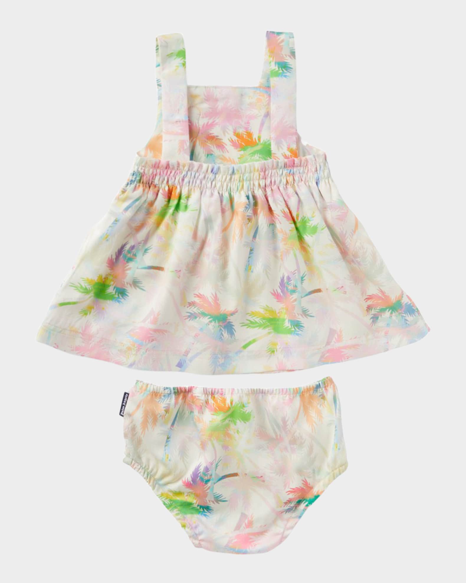 Girl's Multicolor Palm-Tree Printed Dress W/ Bloomers, Size 3M-3 1