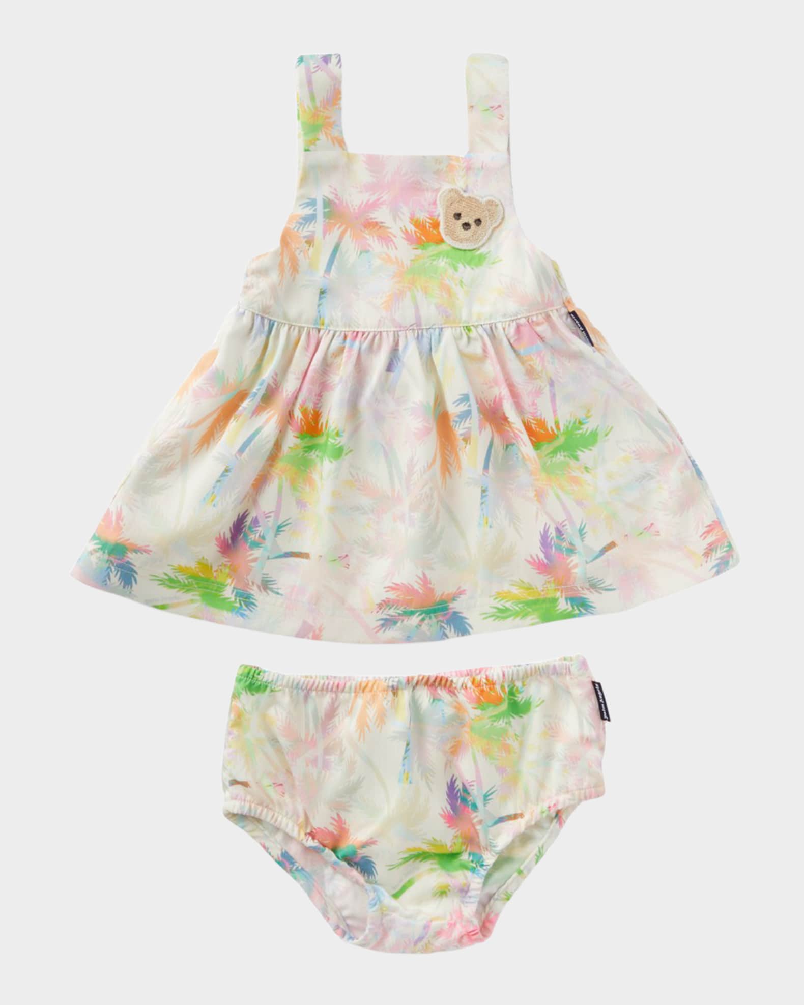 Girl's Multicolor Palm-Tree Printed Dress W/ Bloomers, Size 3M-3 0