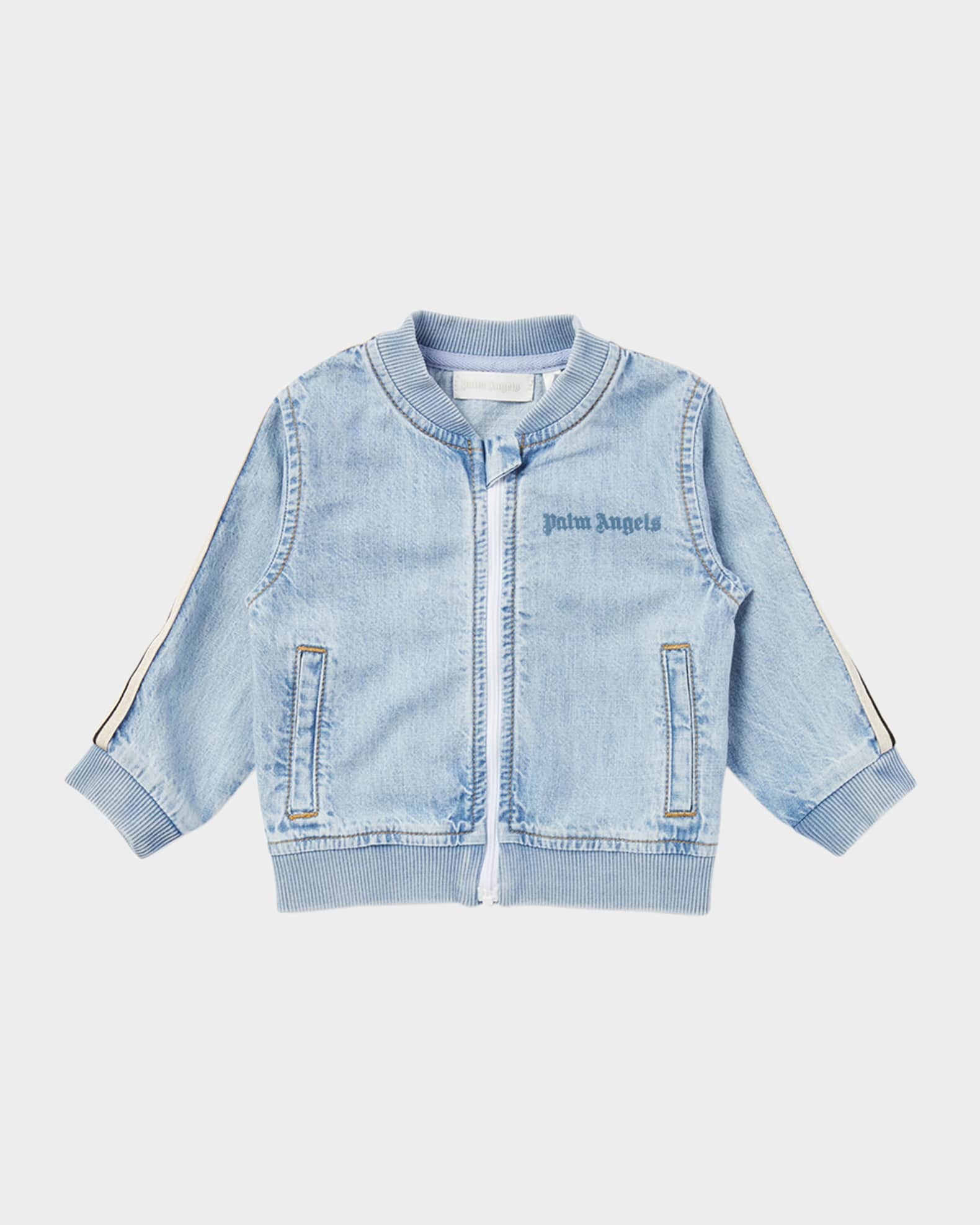 Boy's Striped-Trim Logo-Print Chambray Jacket, Size 3M-3 0