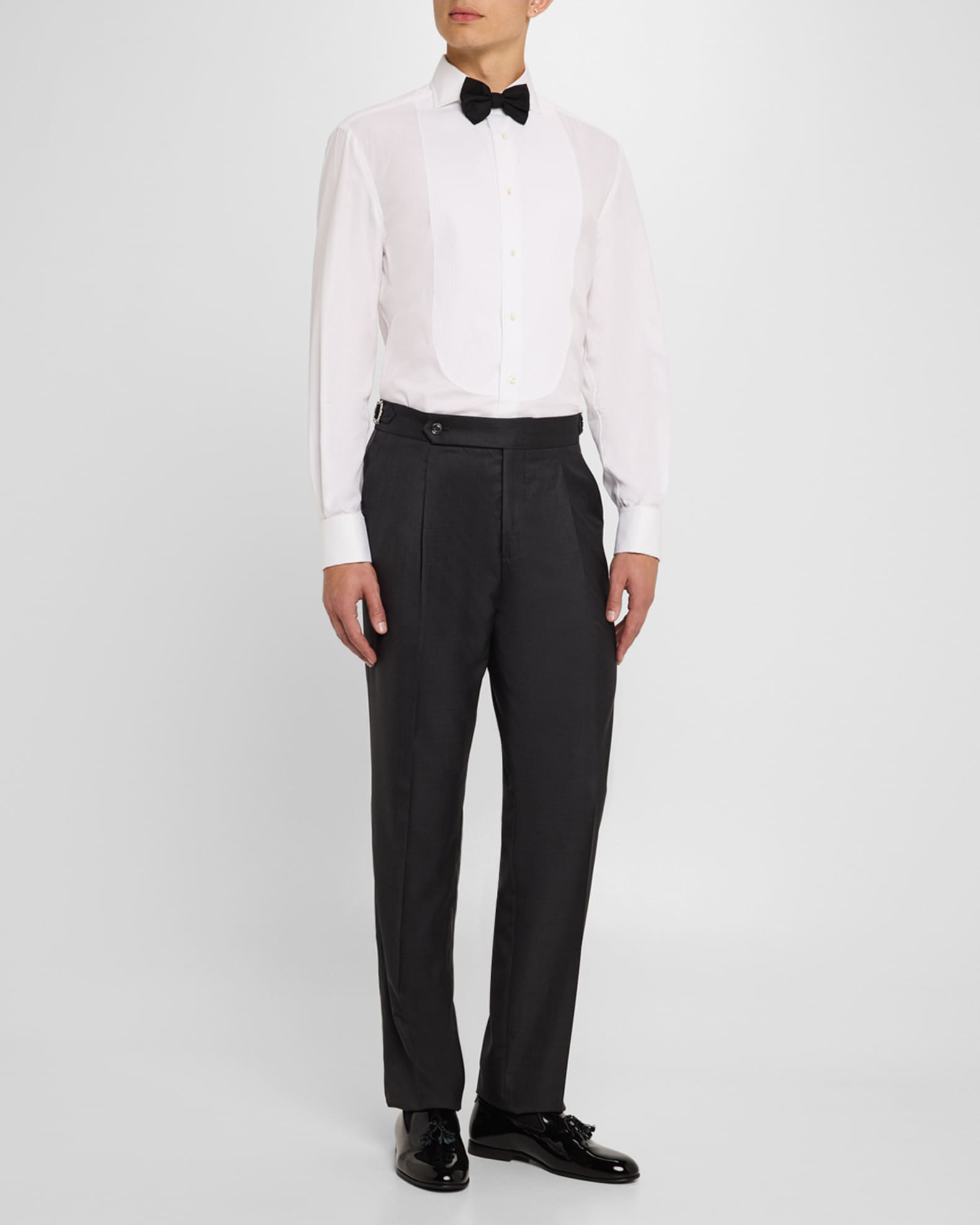 Brunello Cucinelli Men's Pleated Formal Pants with Side Tabs