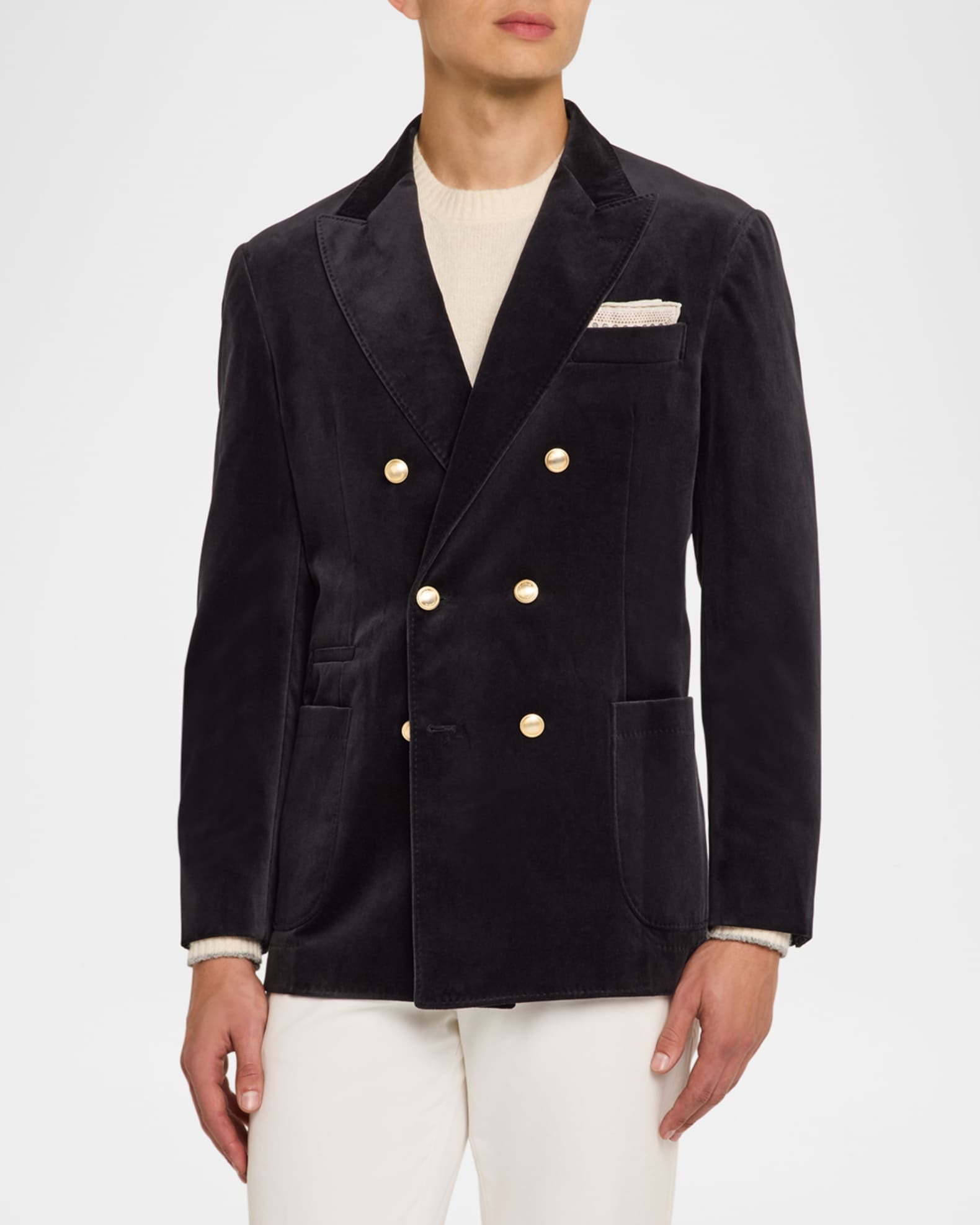 【関税&送料込】Brunello Cucinelli Double-Breasted Jacket In Brunello Cucinelli Men's Velvet Double-Breasted Dinner