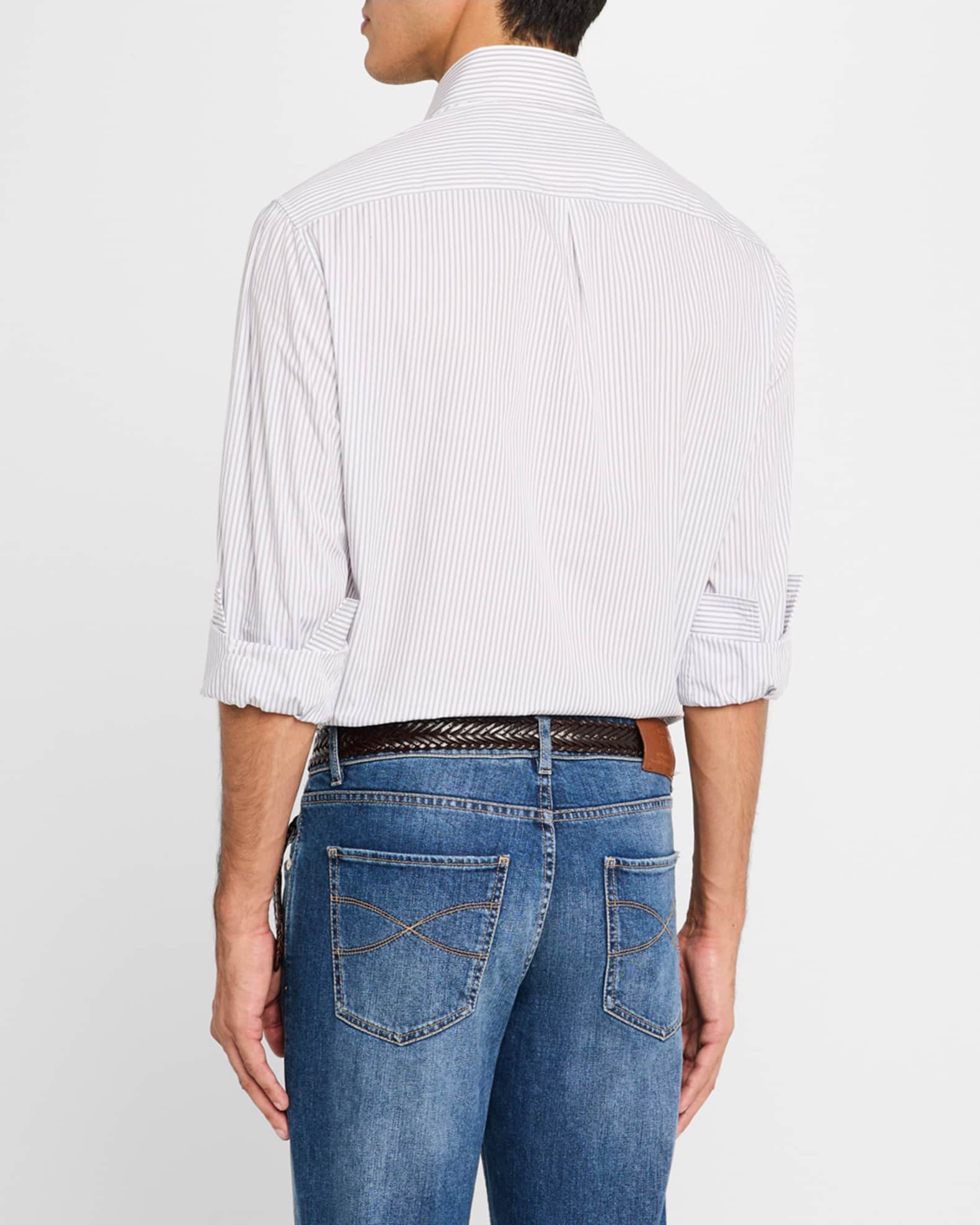 BRUNELLO CUCINELLI 長袖シャツ ホワイトストライプ M Brunello Cucinelli Men's Modern-Fit Stripe Dress Shirt