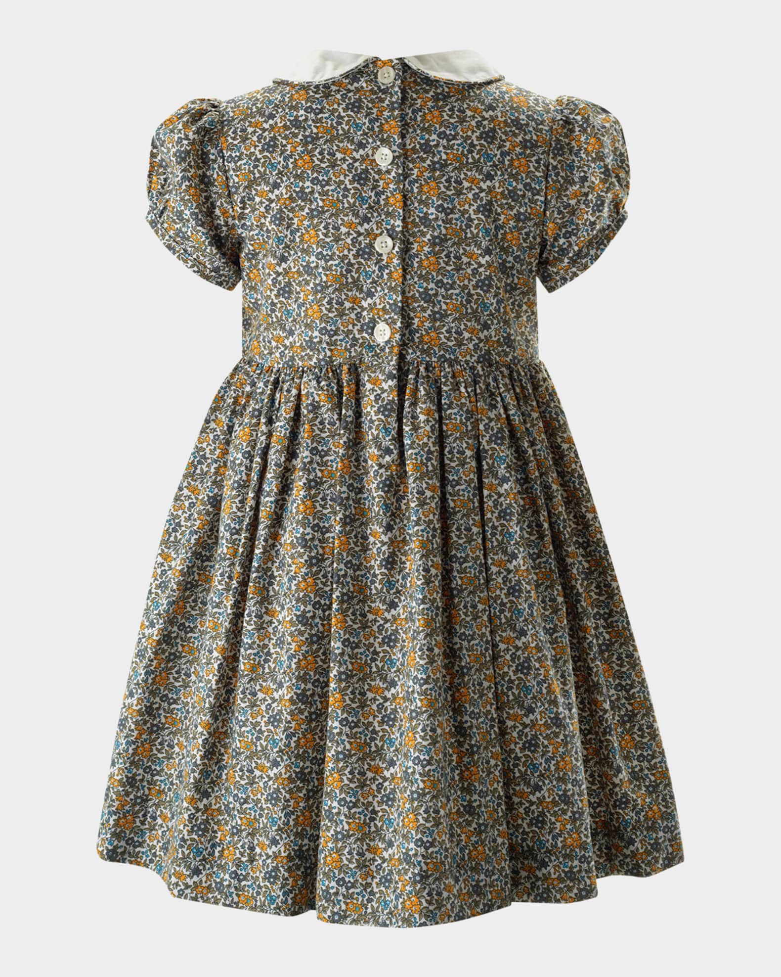 Girl's Pumpkin Smocked Floral-Print Dress, Size 2-10 1