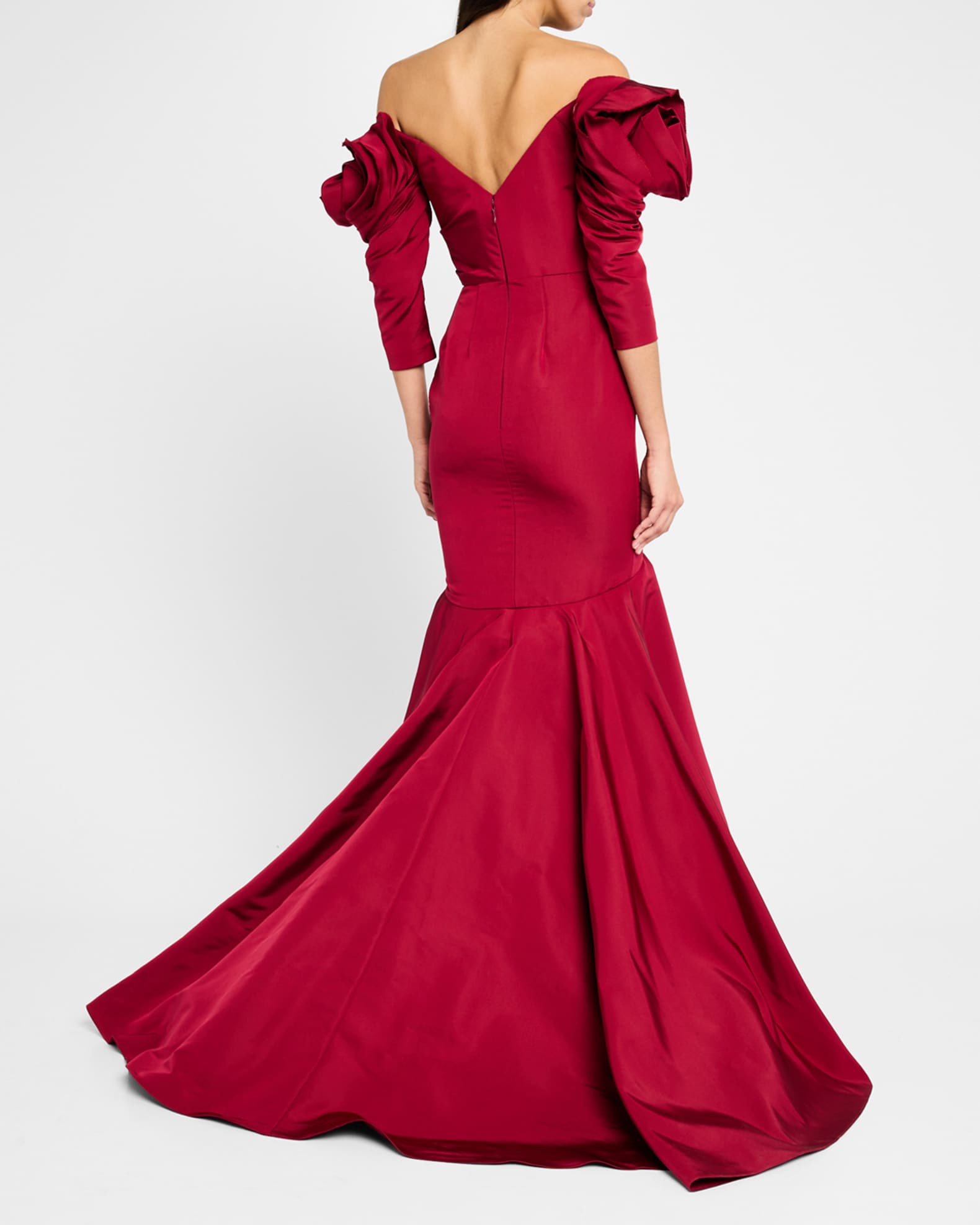 Red satin fishtail dress cheap