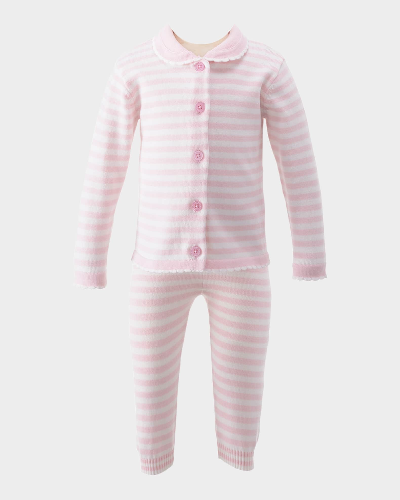 Girl's Striped Scallop Trim Knit Set, Size 6M-24M 0
