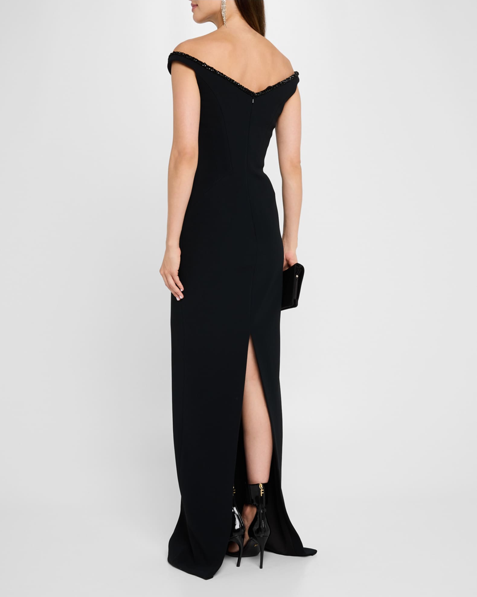 Crystal Off The Shoulder Crepe Gown