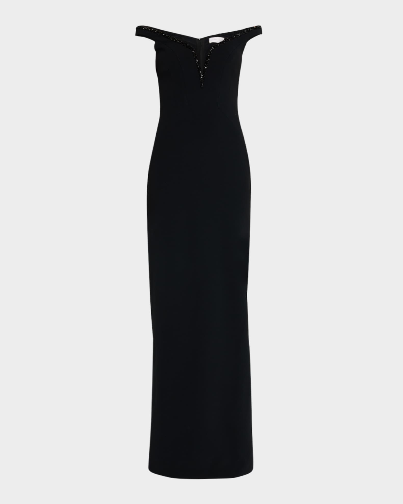 Pamella Roland ドレス　ワンピース　ブラック Pamella Roland Crystal Off-The-Shoulder Crepe Gown | Neiman