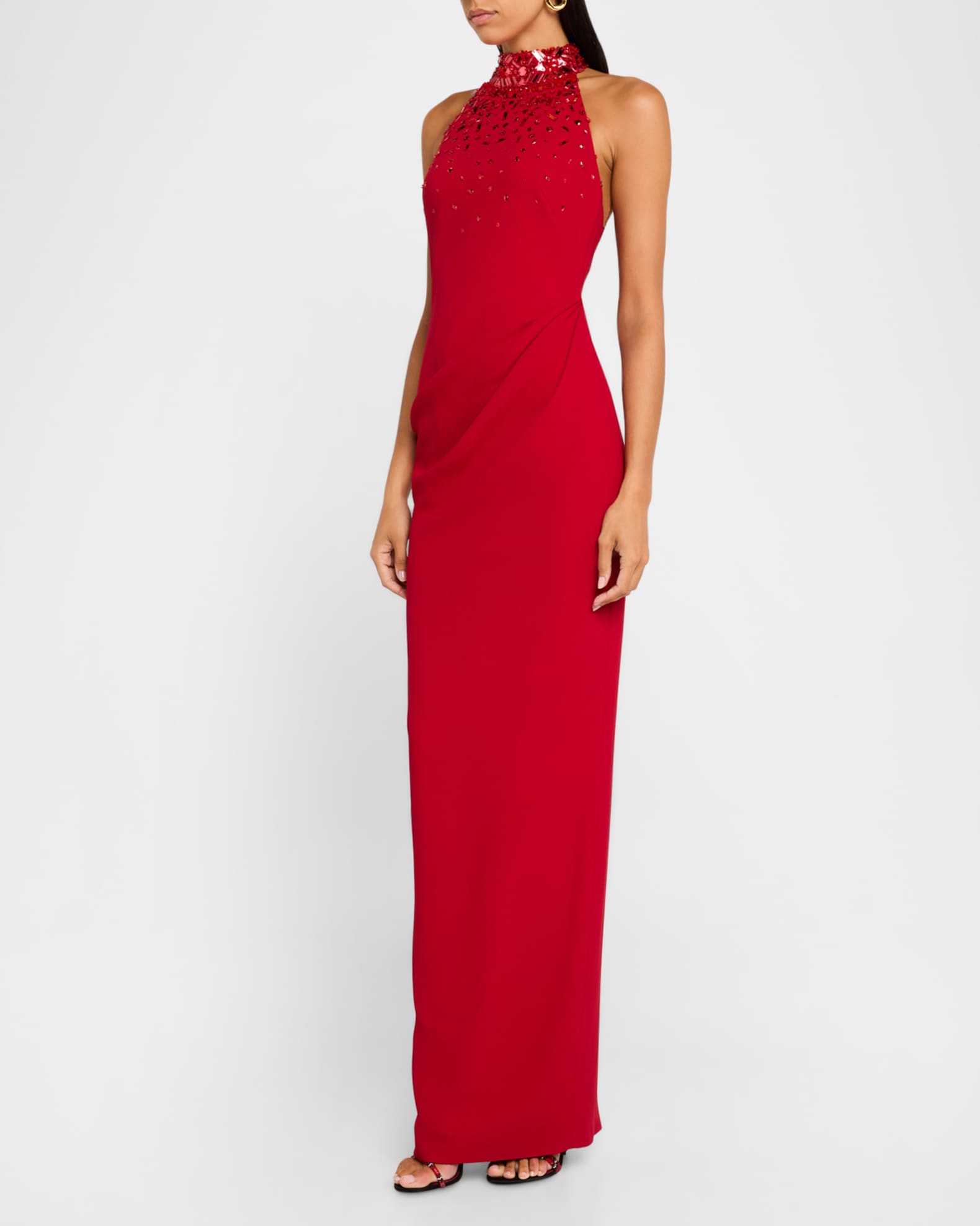 Pamella Roland Crystal Halter Crepe Gown Neiman Marcus