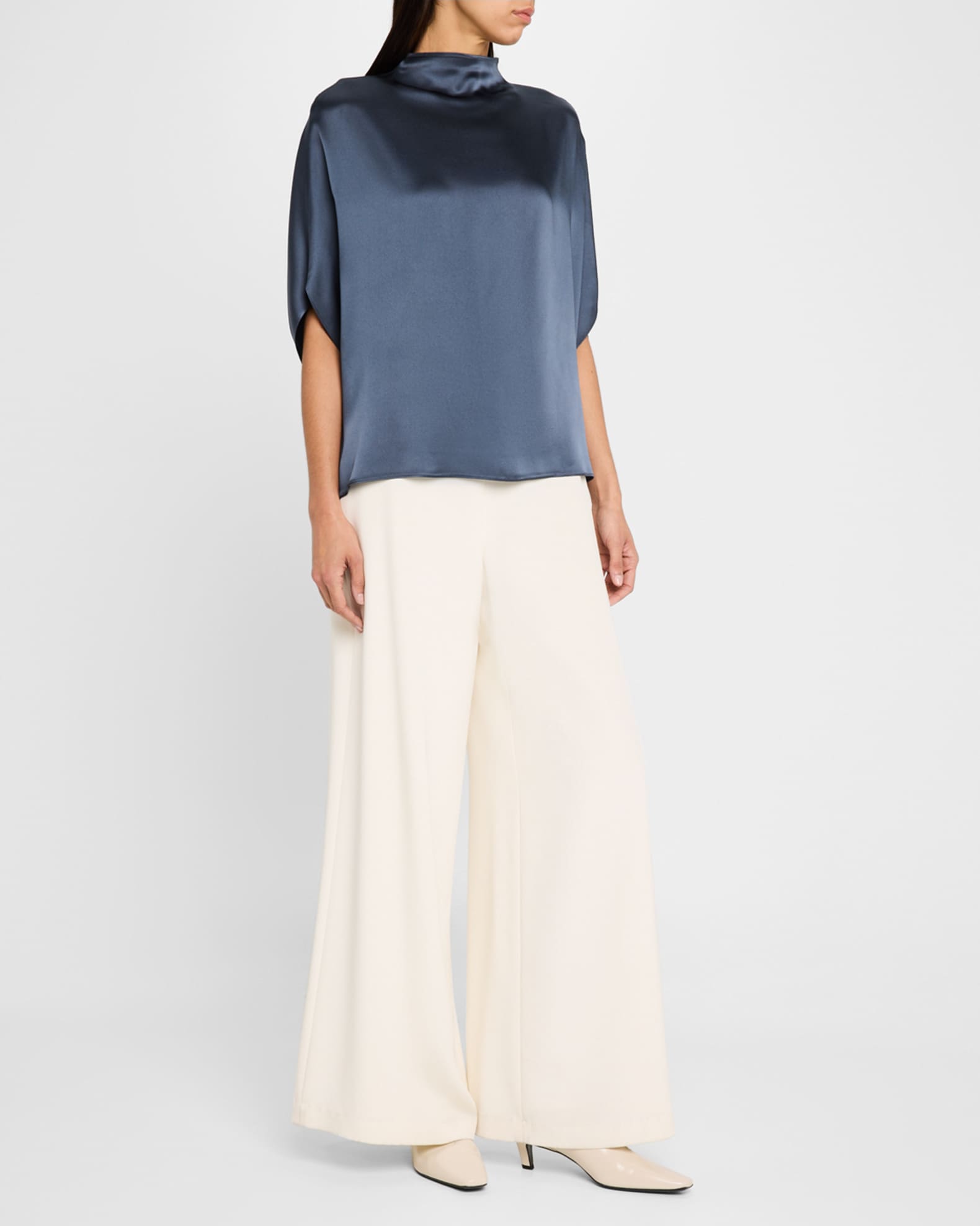 Mock-Neck Satin Cape T-Shirt 1