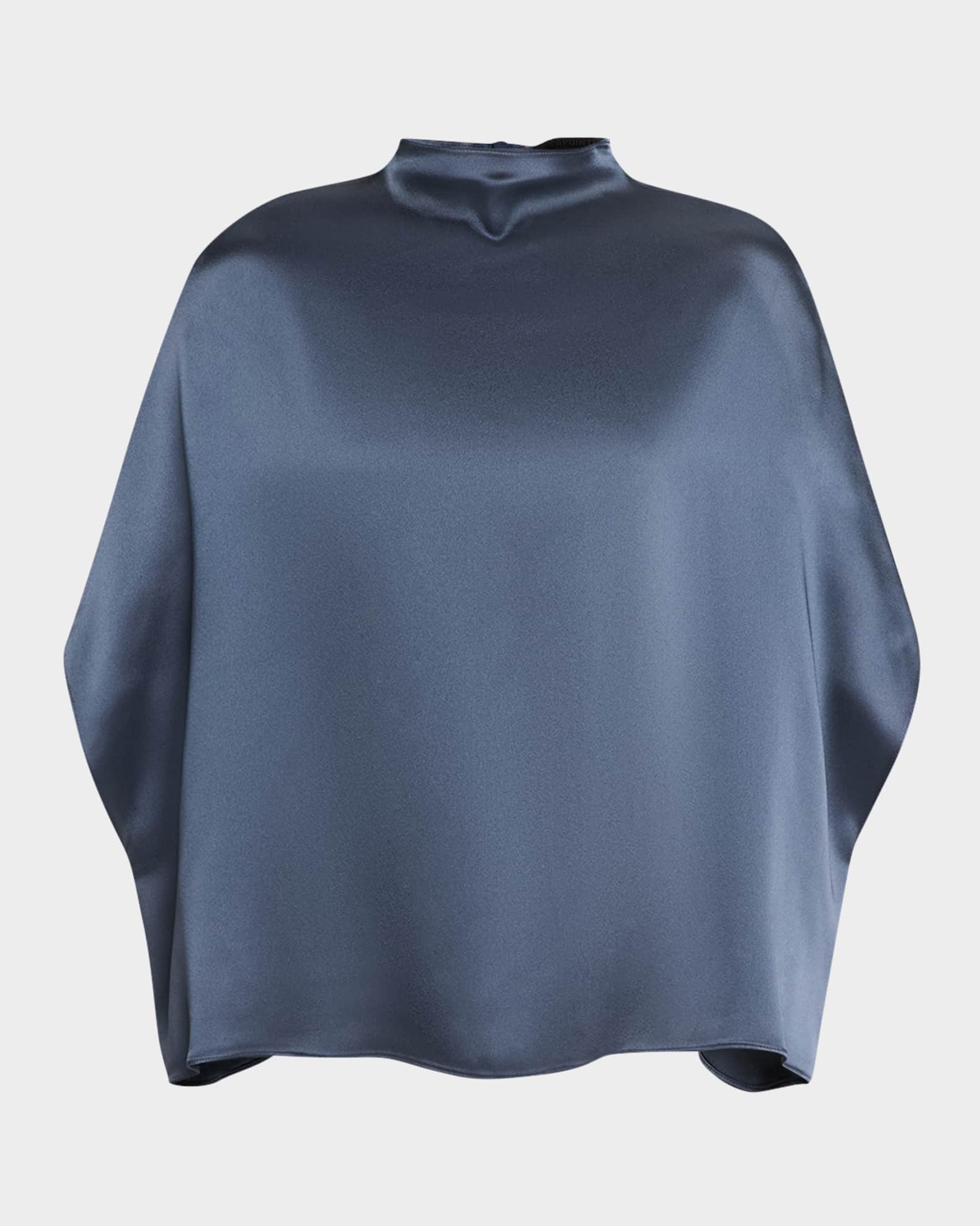 Mock-Neck Satin Cape T-Shirt 0