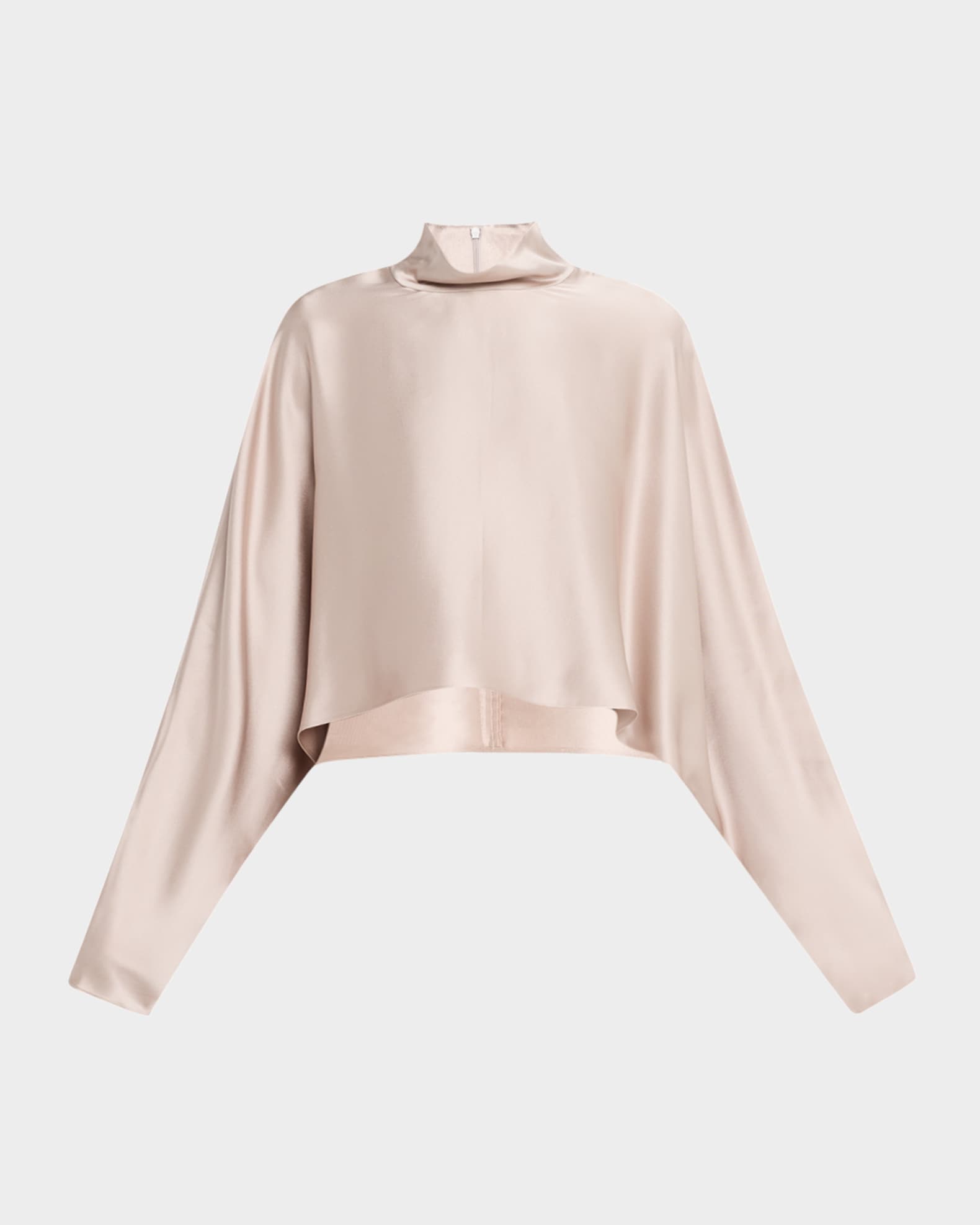 LAPOINTE Long-Sleeve Satin Crop Caftan Top | Neiman Marcus