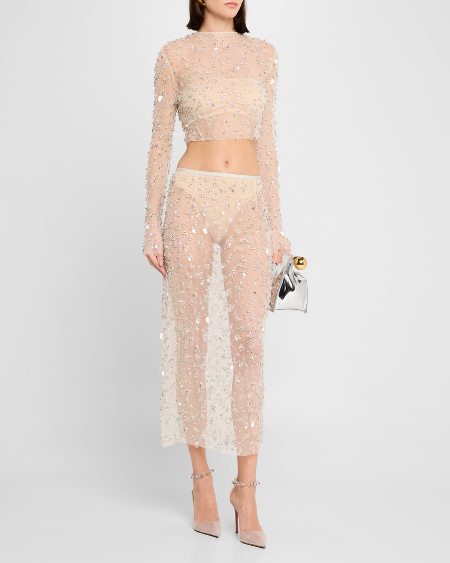 Embellished Mesh Maxi Pencil Skirt 1