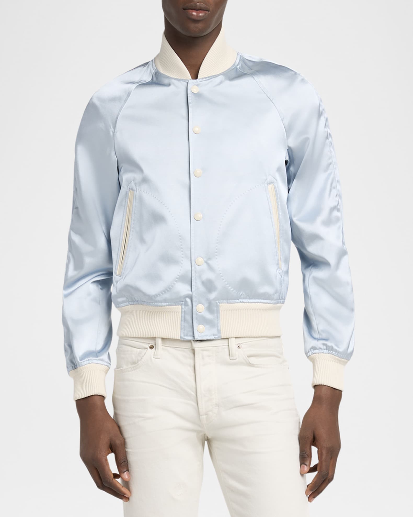 Men's Satin Snap-Front Bomber Jacket - Thumbnail 2