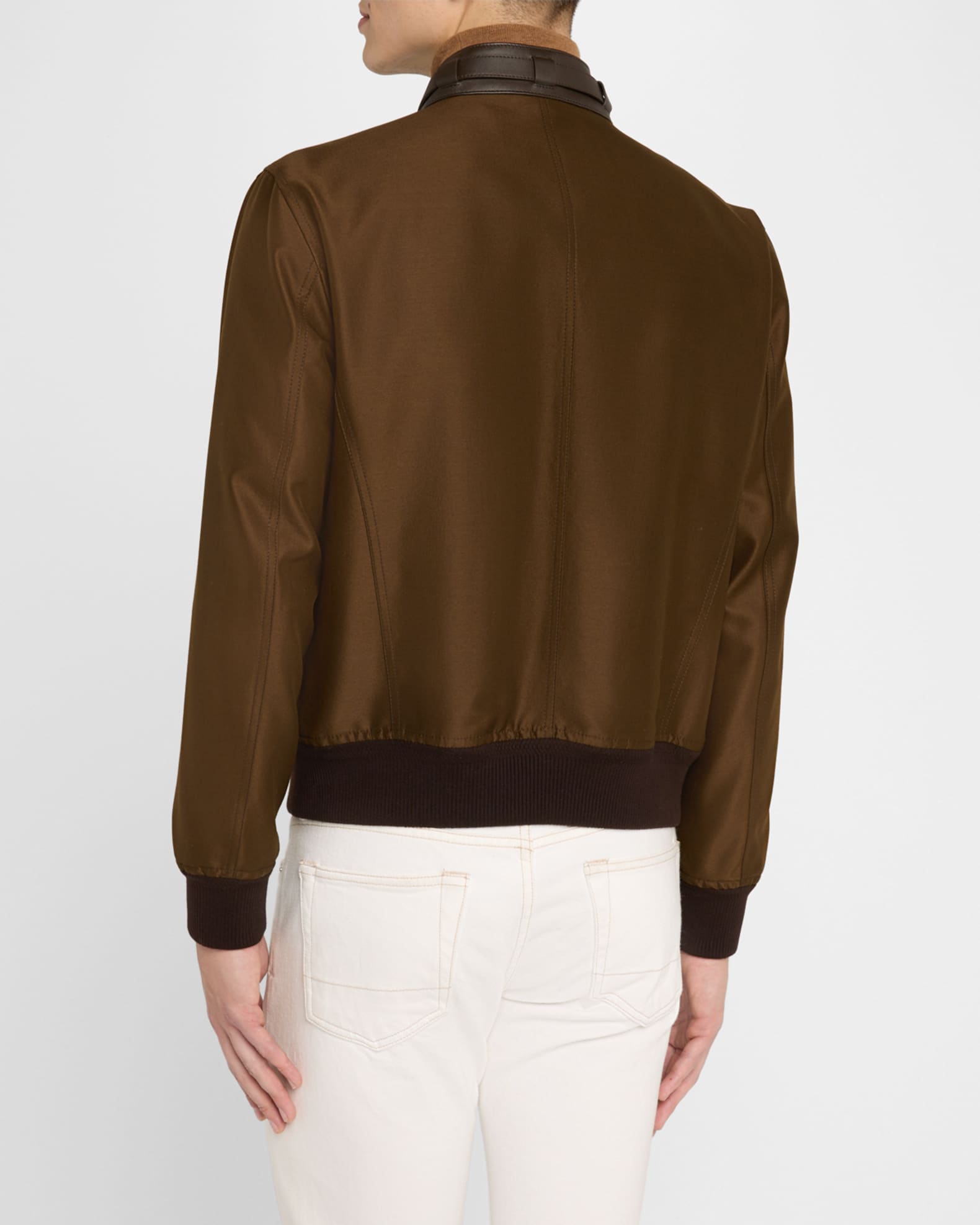 TOM FORD Men's Wool and Silk Leather-Collar Biker Jacket | Neiman