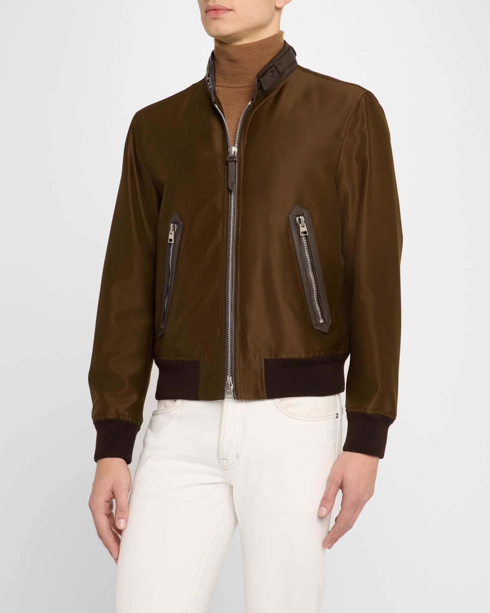 TOM FORD Men's Wool and Silk Leather-Collar Biker Jacket Neiman