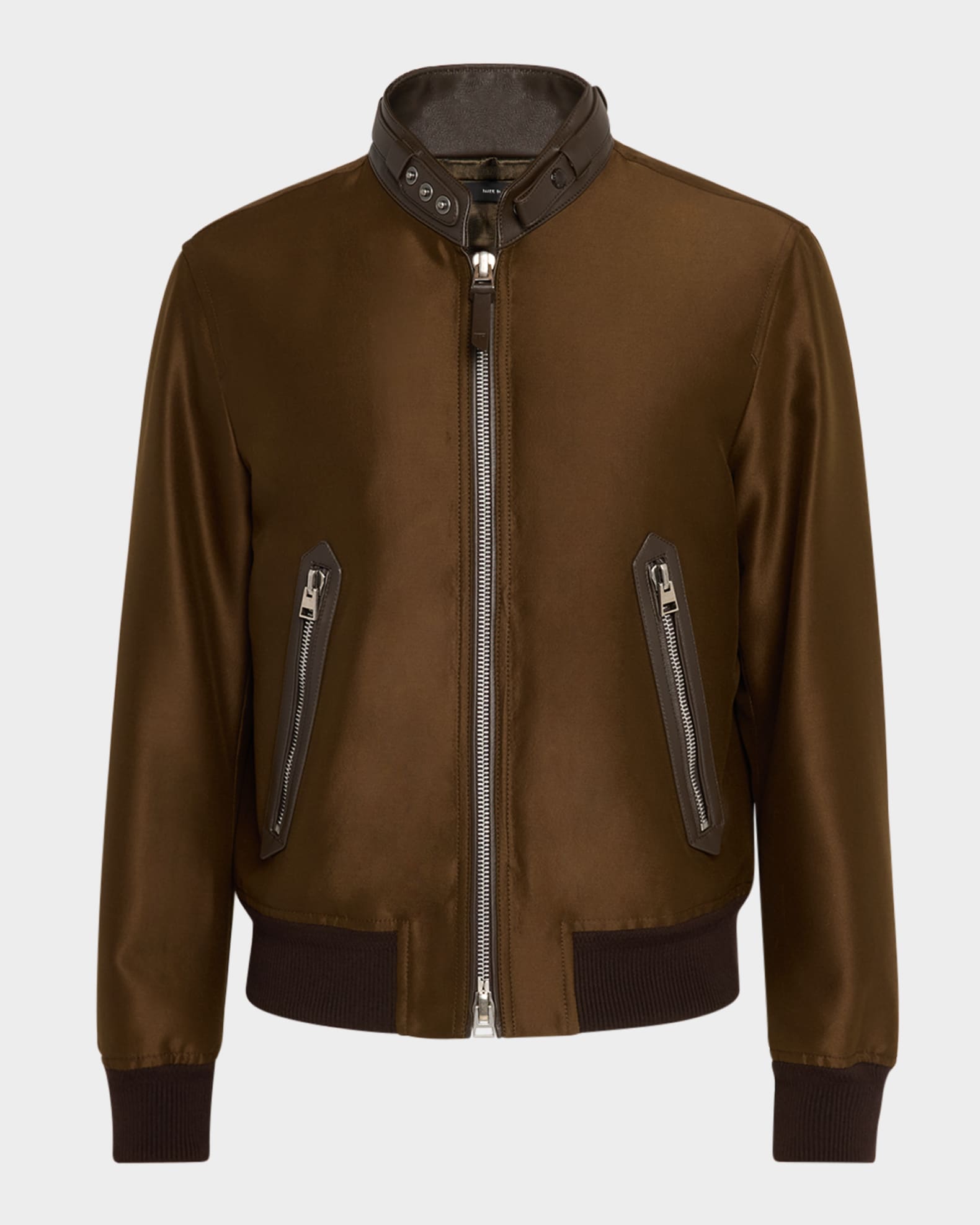 TOM FORD Men's Wool and Silk Leather-Collar Biker Jacket