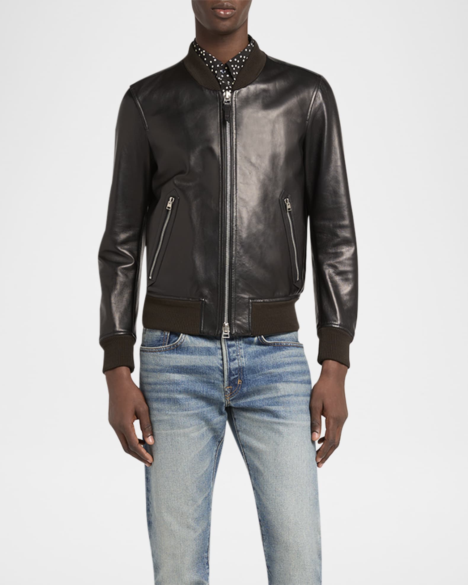 Zip-Up Nappa Leather Bomber Jacket 1