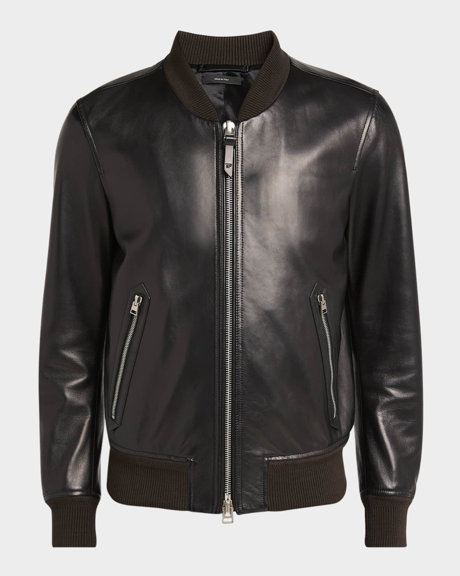 Zip-Up Nappa Leather Bomber Jacket 0