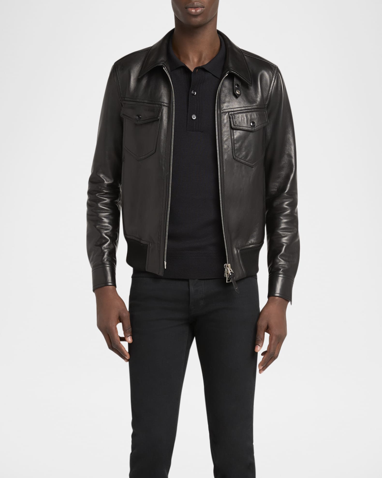 【関税＆送料込み】Tom Ford Leather Jacket TOM FORD Brown Leather Coat Jacket Size 50 IT / 40R U.S. New