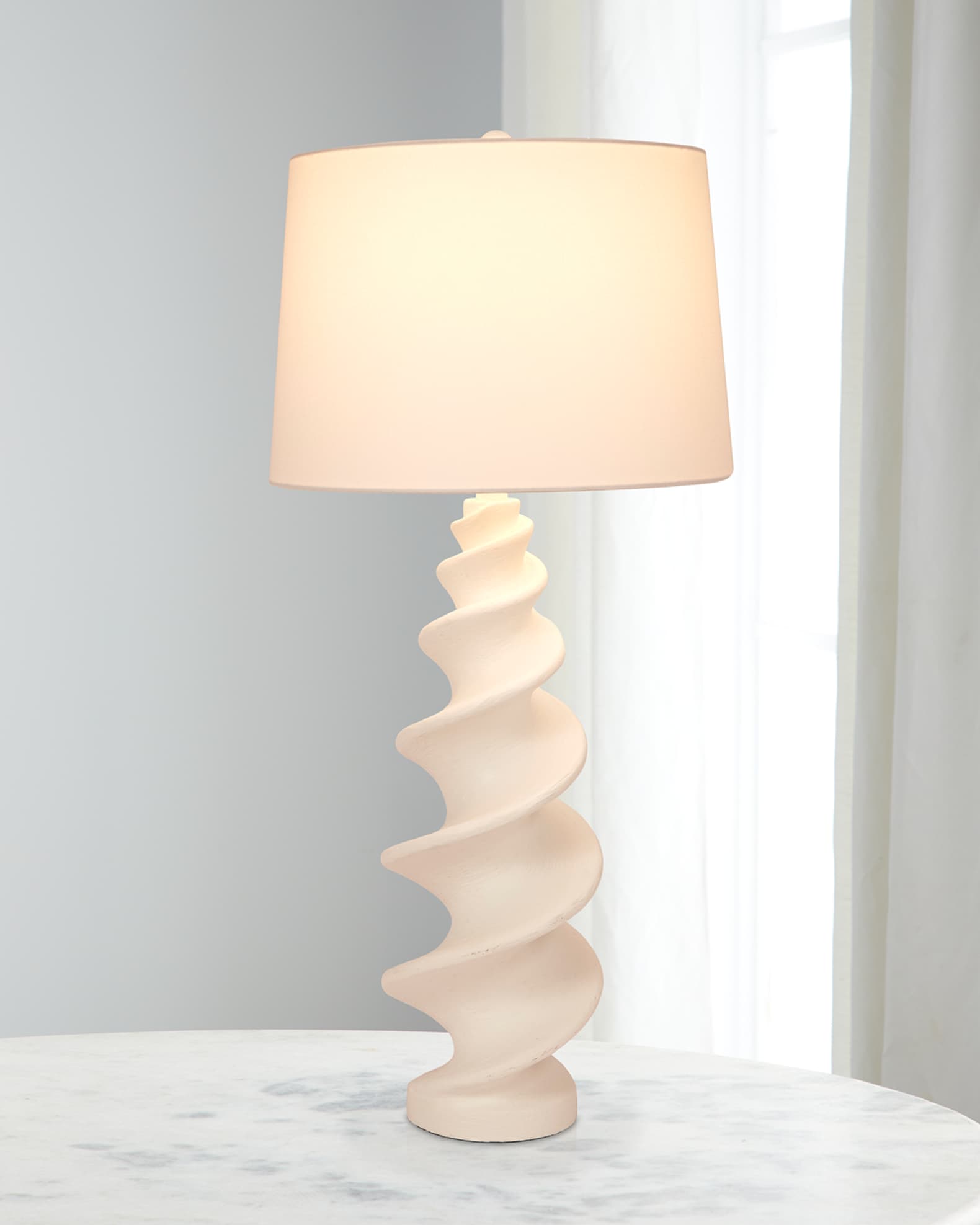Durham Gold Leaf Shell Buffet Lamp with Linen Shade Neiman Marcus