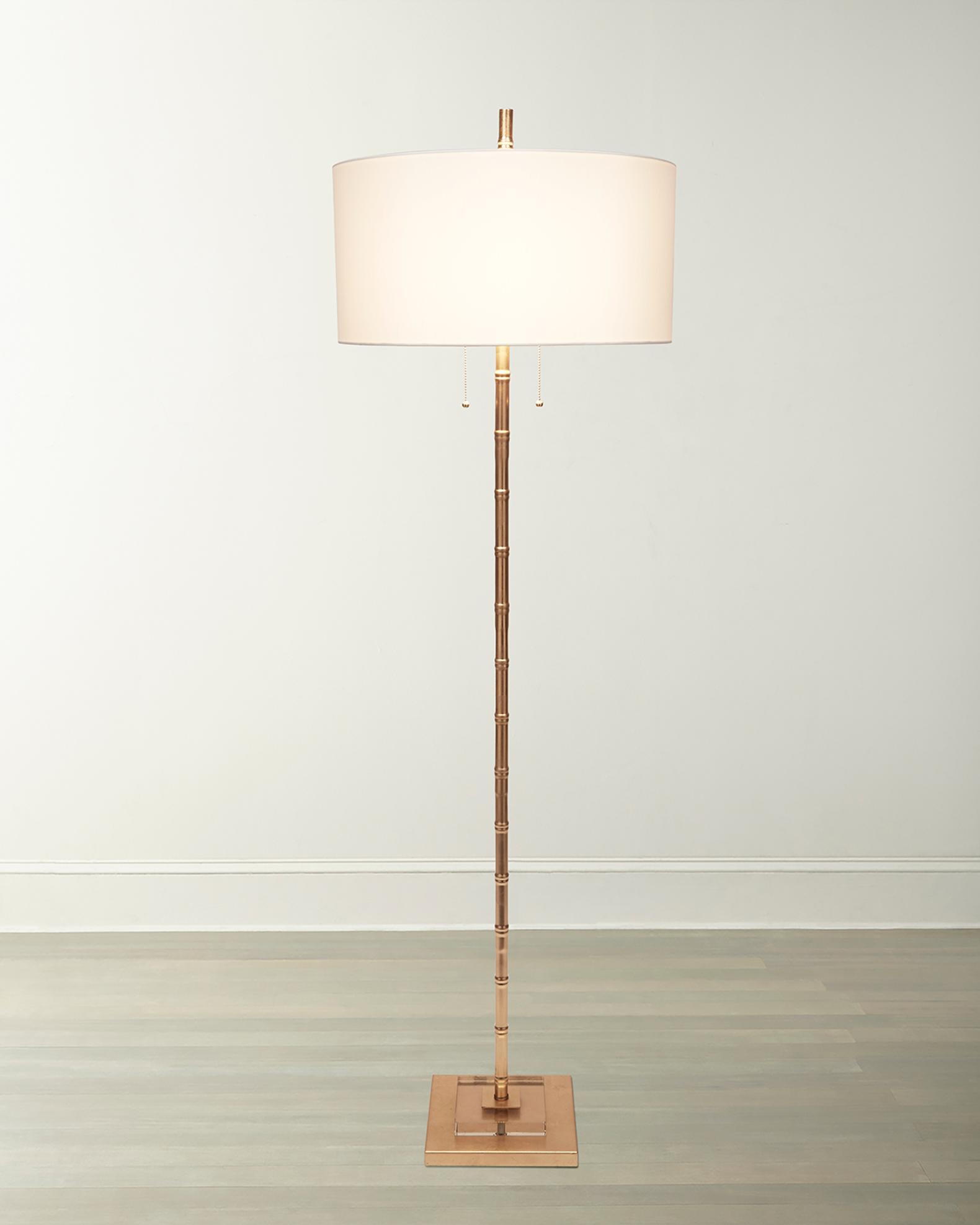 Old World Design Sheffler Gold Leaf Bamboo Floor Lamp with Linen Shade ...