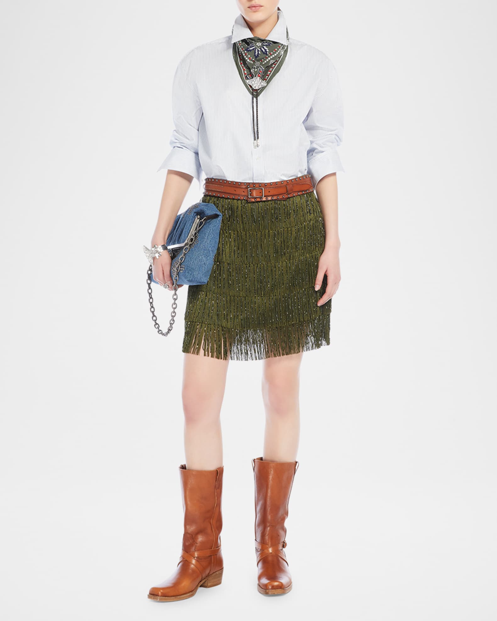 DT★Max Mara★garonna フリンジ付きミニスカート Weekend Max Mara Garonna Tiered Fringe Mini Skirt | Neiman