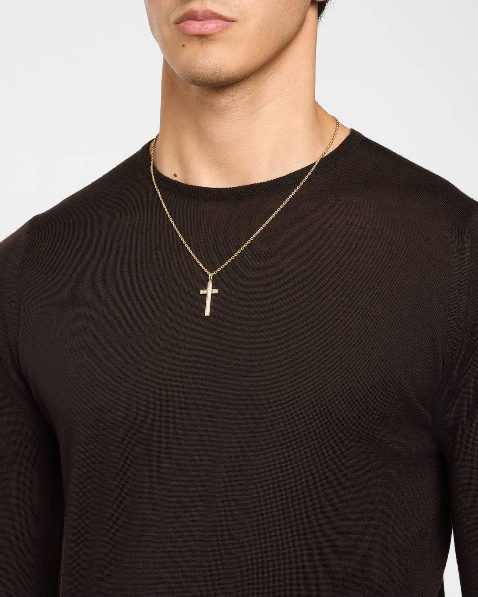 Men's 14K Gold Diamond Baguette Cross Pendant 1