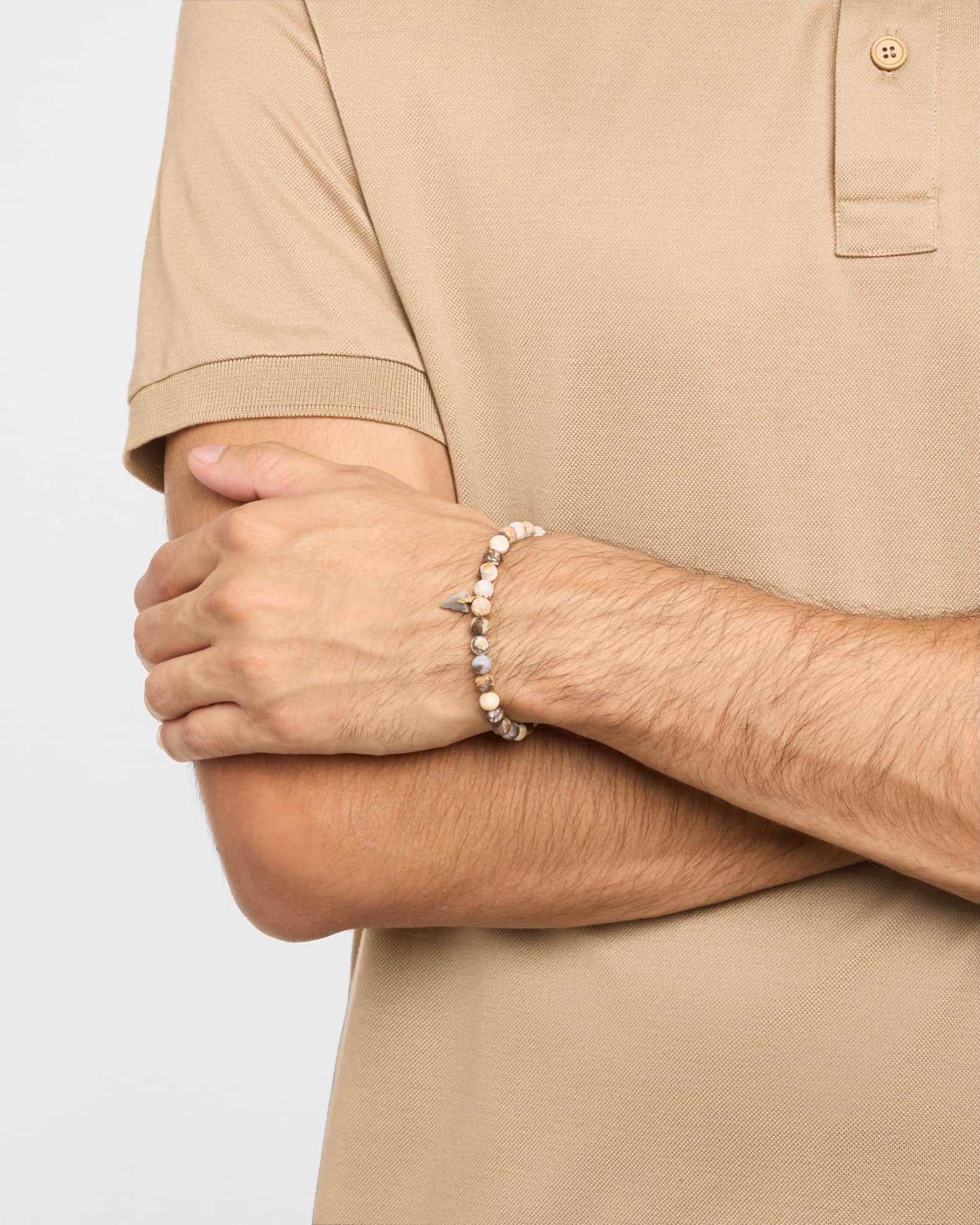 Men's Matte Opal Beaded Bracelet with 14K Diamond Arrowhead Charm 1