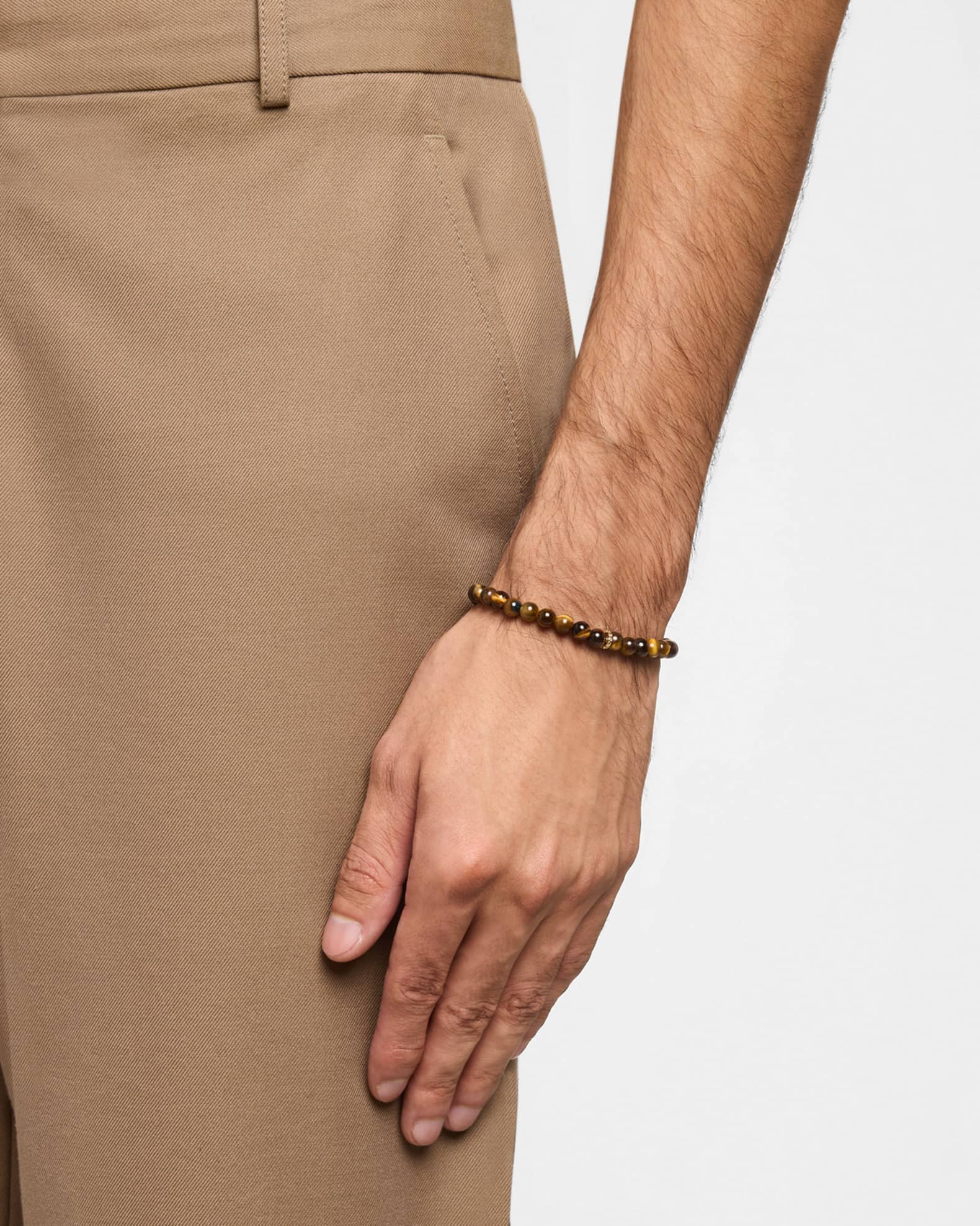 Men's Tiger's Eye Beaded Bracelet with 14K Diamond Rondelle 1