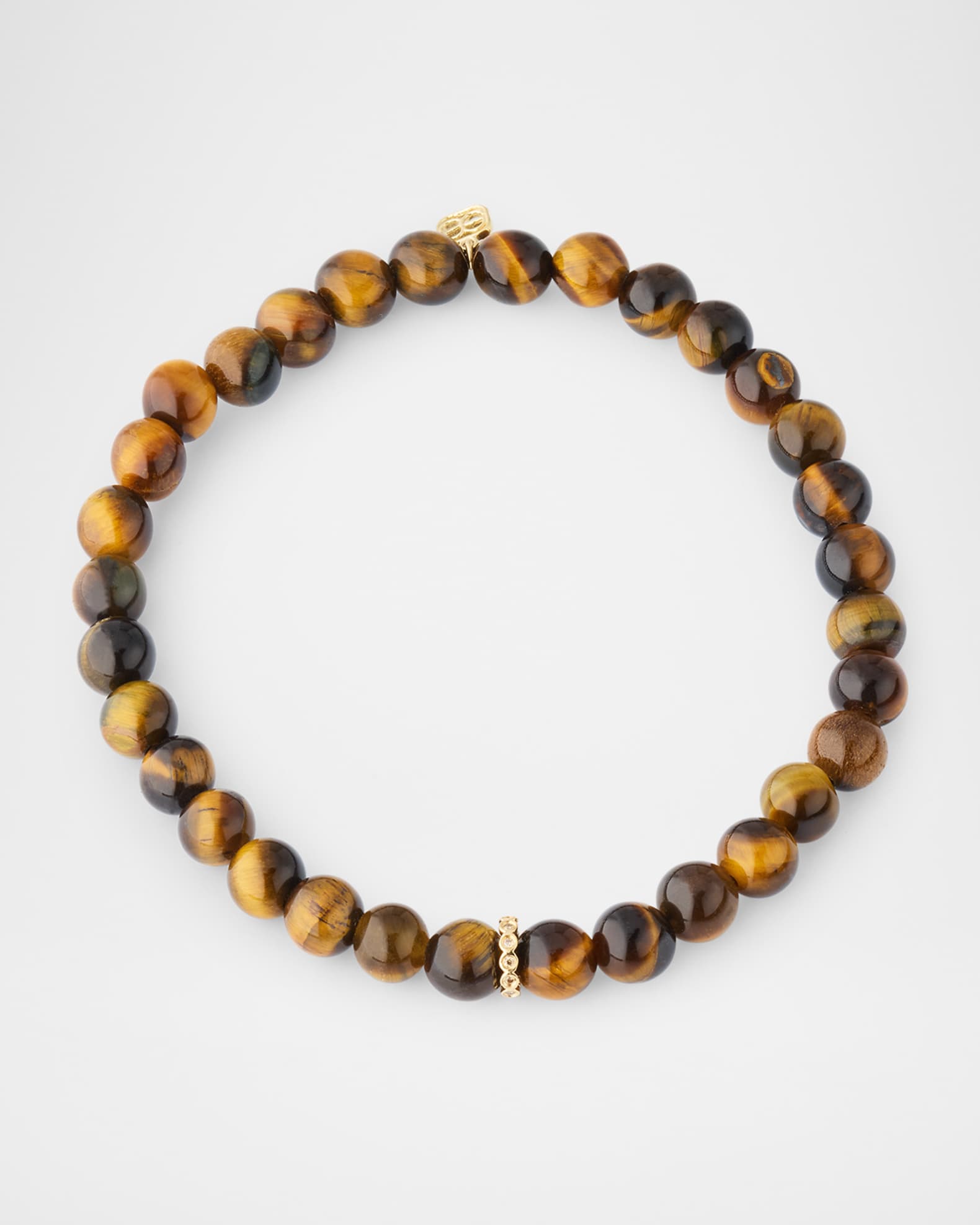 Men's Tiger's Eye Beaded Bracelet with 14K Diamond Rondelle 0