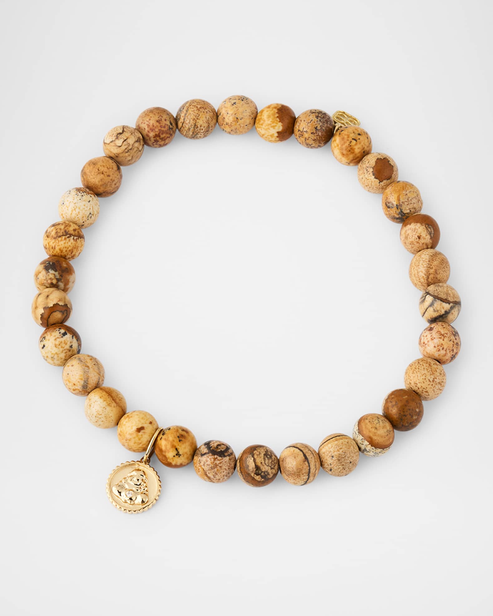Men's Jasper Beaded Bracelet with 14K Gold Diamond Buddha Coin 0