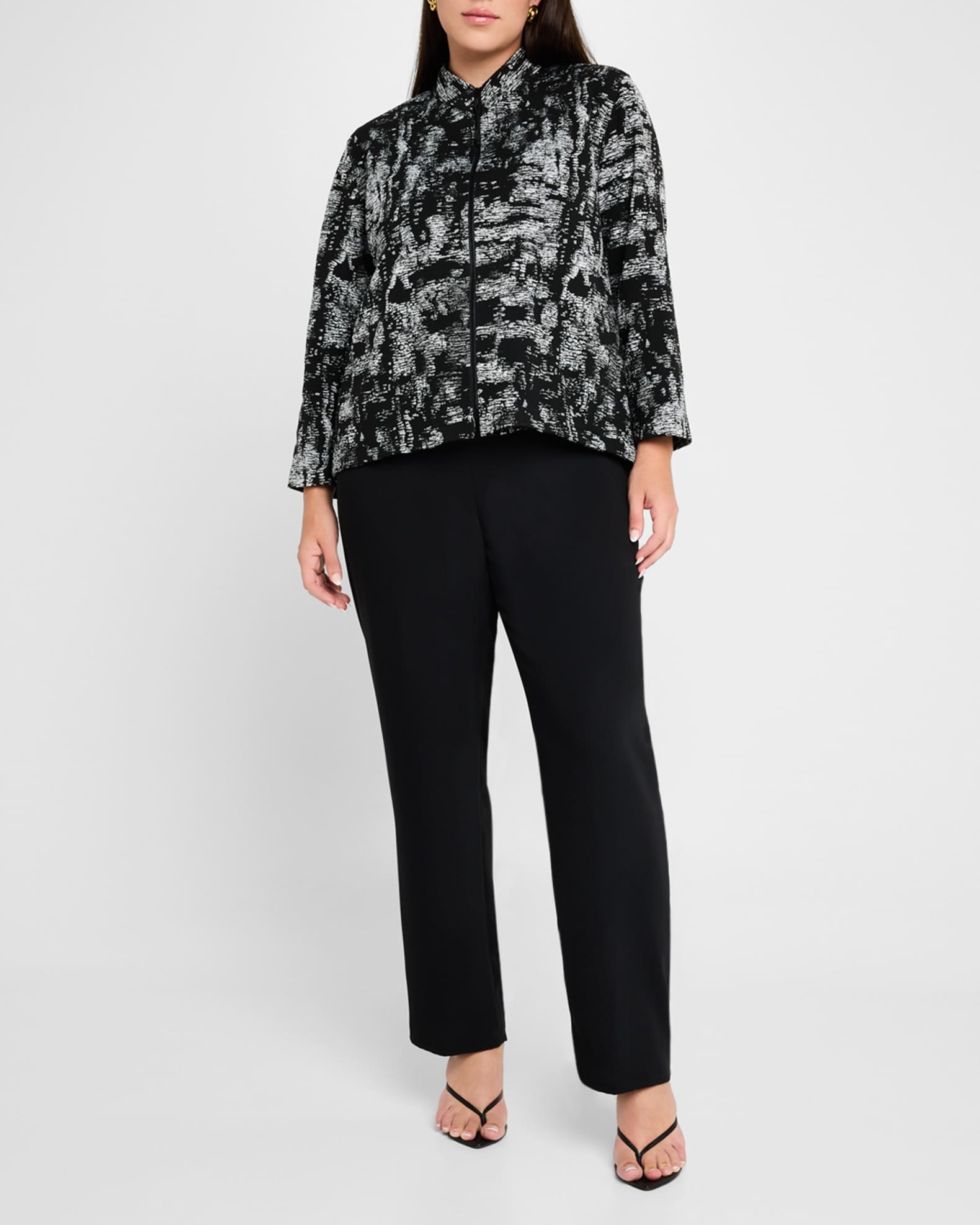 Plus Size Melange Knit Zip Front Jacket