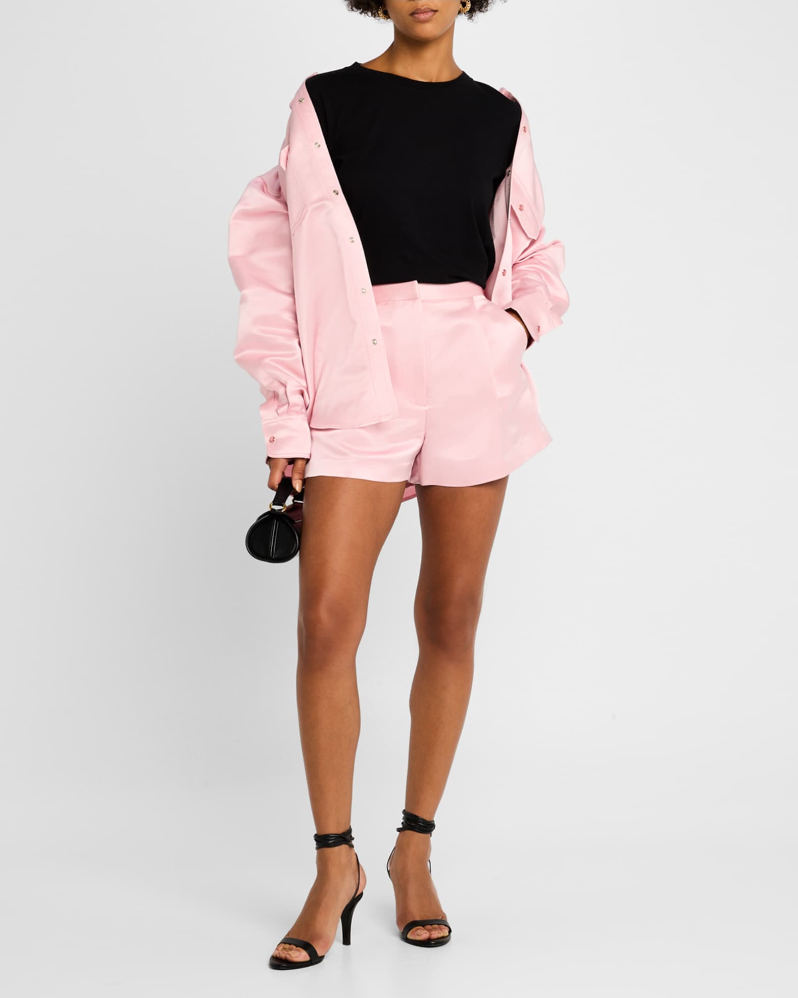 Pleated Silk-Cotton Duchesse Shorts 1