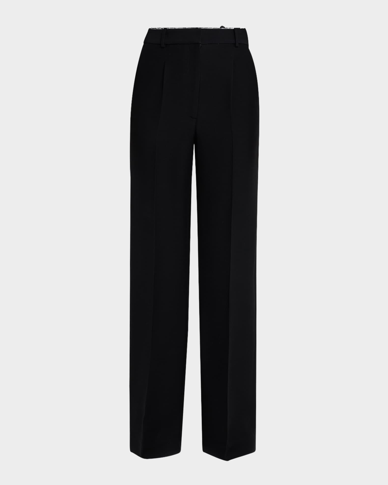 Pleated Straight-Leg Silk-Wool Trousers 0