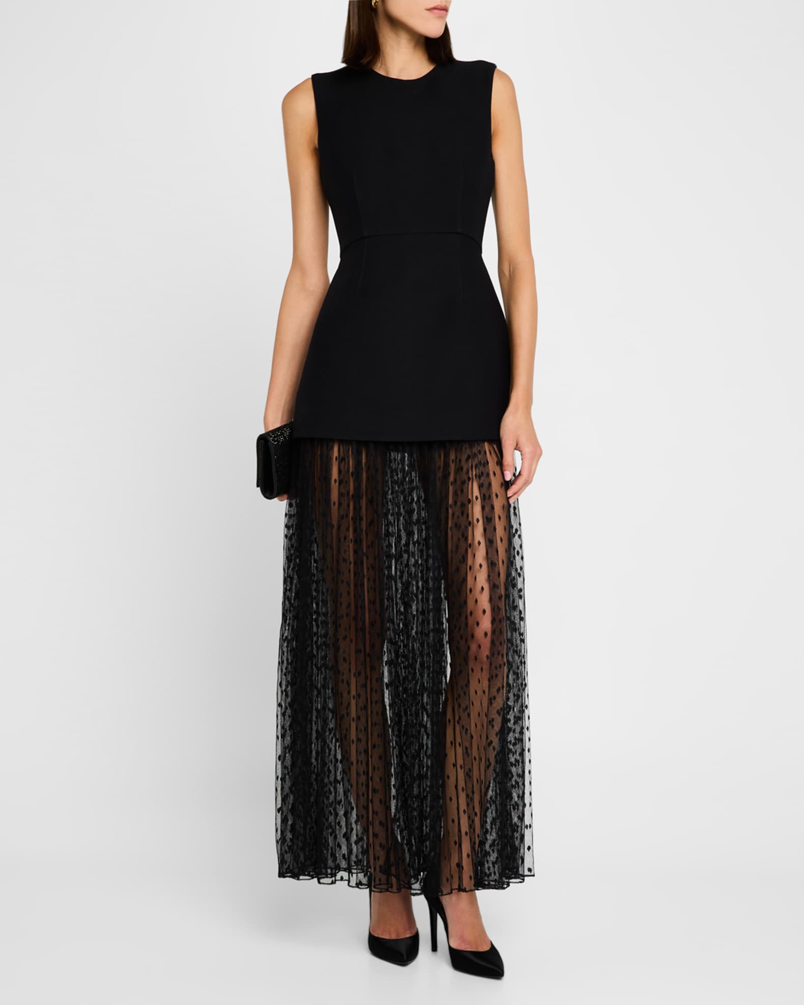 Sleeveless Swiss-Dot Tulle Peplum Gown 1
