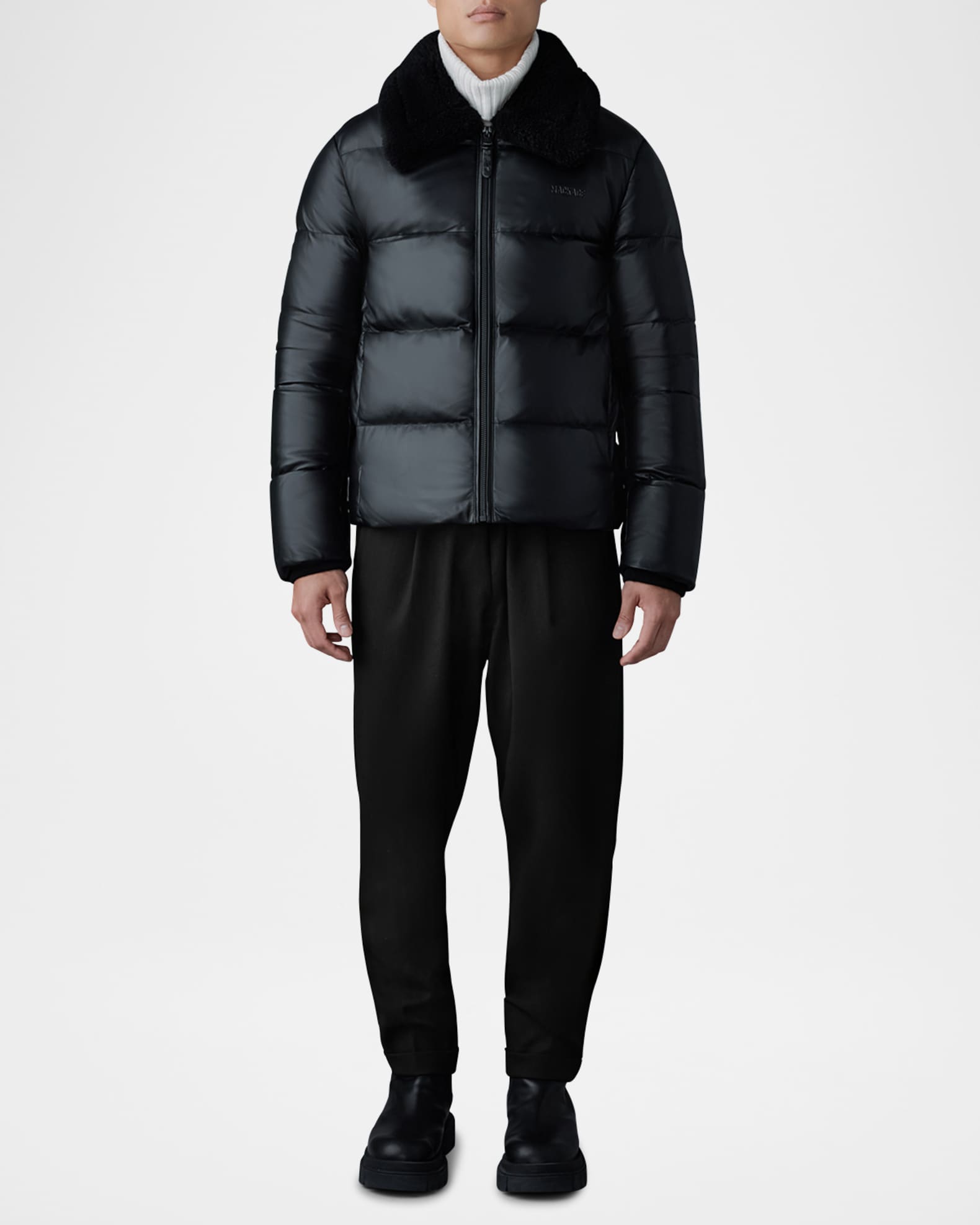 Mackage Men's Kyrie Leather Down Jacket with Shearling