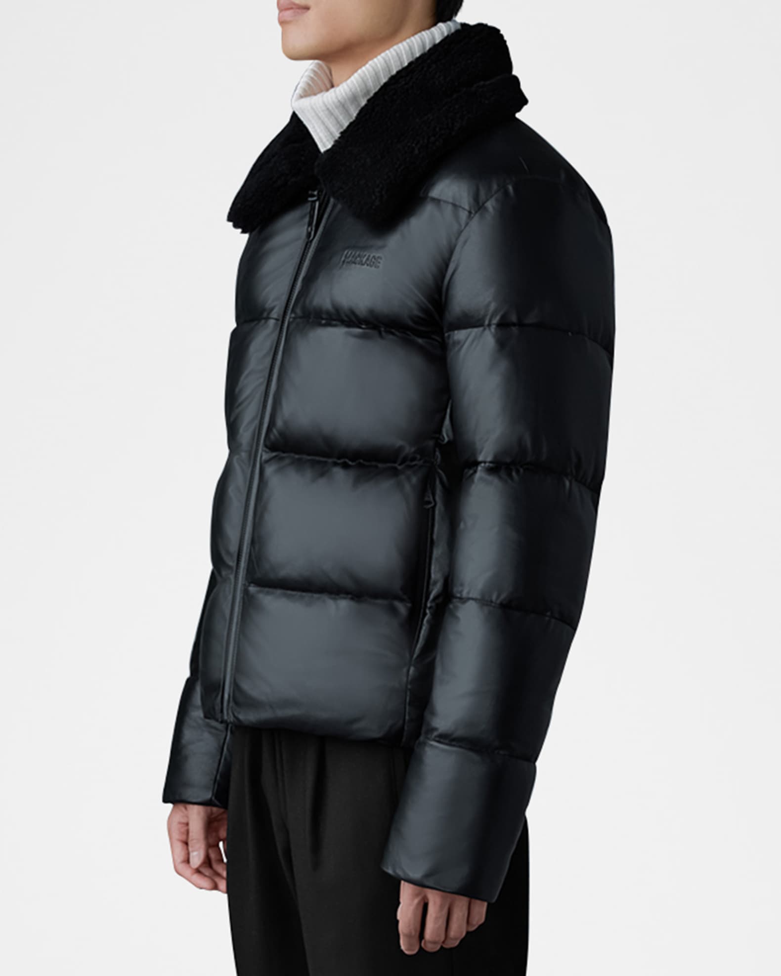 Men s Kyrie Leather Down Jacket with Shearling Collar